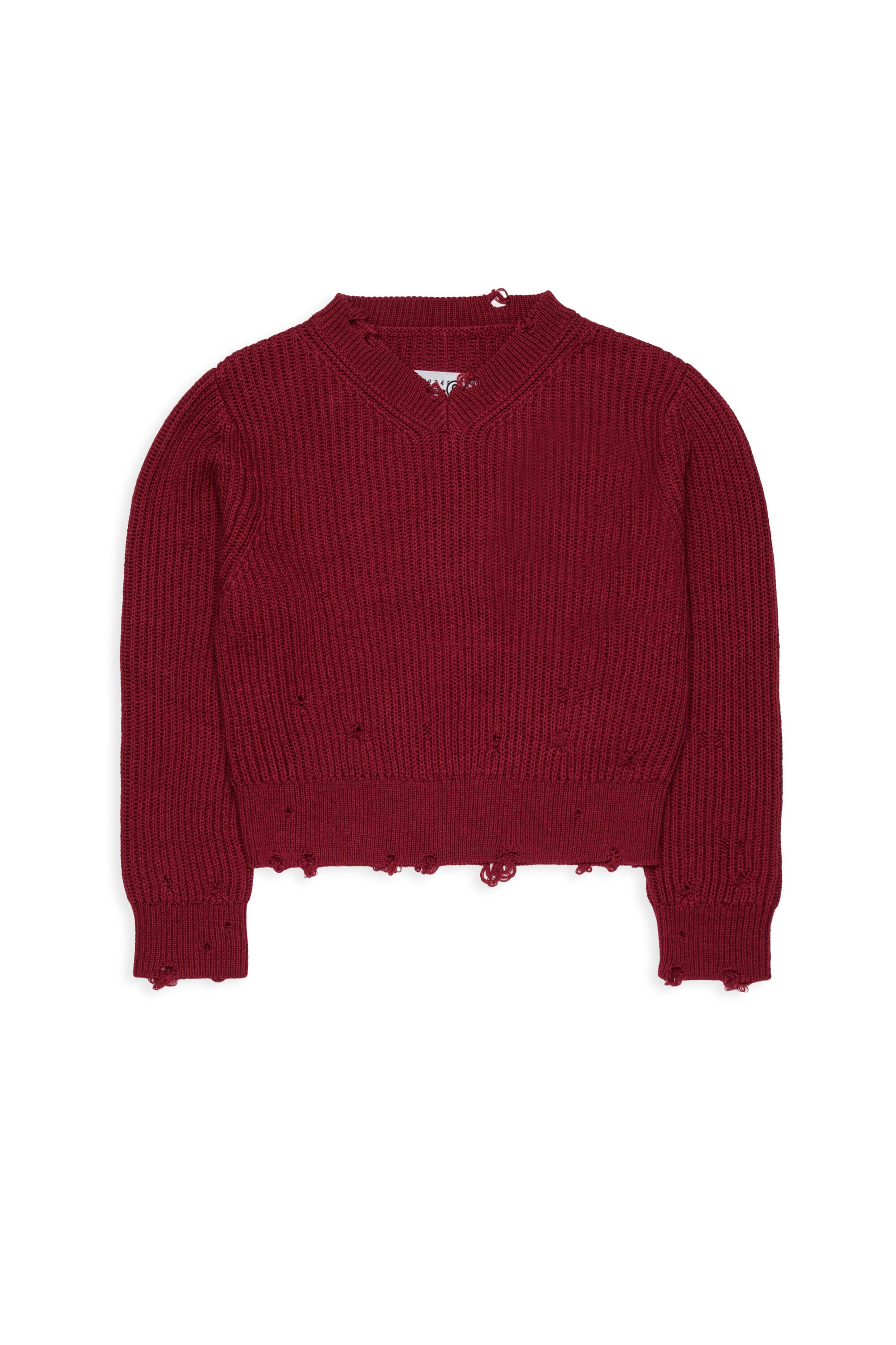Jersey de cuello en V con detalles desgastados