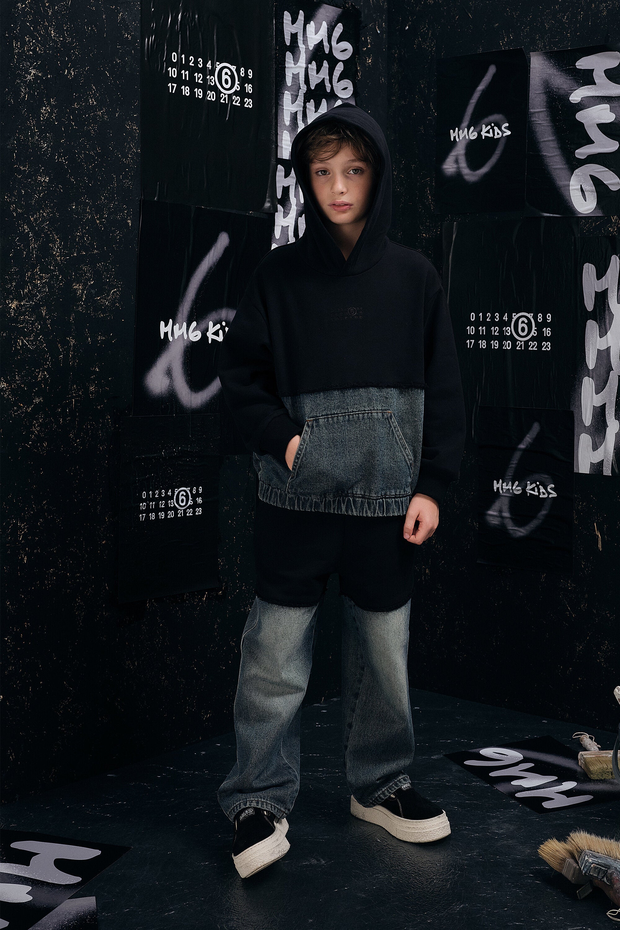 Sudadera con capucha de felpa y denim