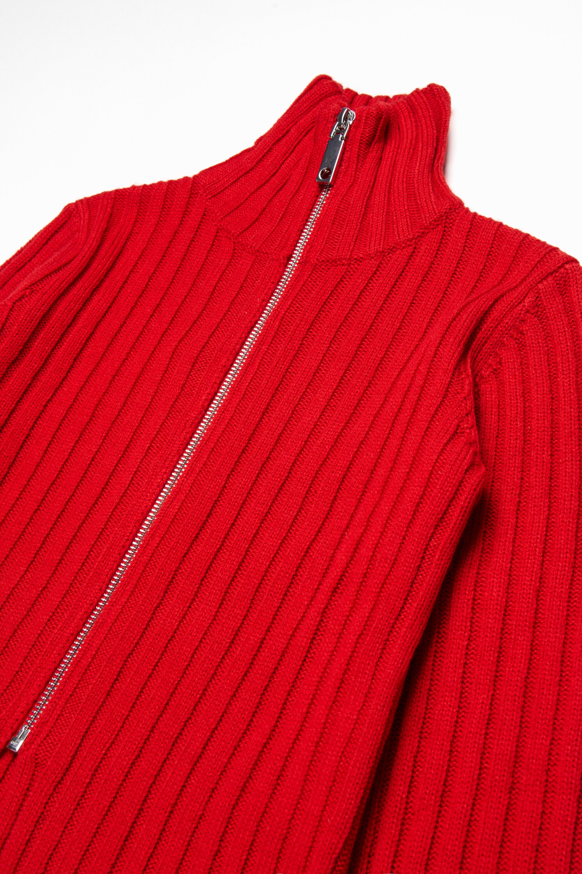 Ribbed wool blend turtleneck cardigan