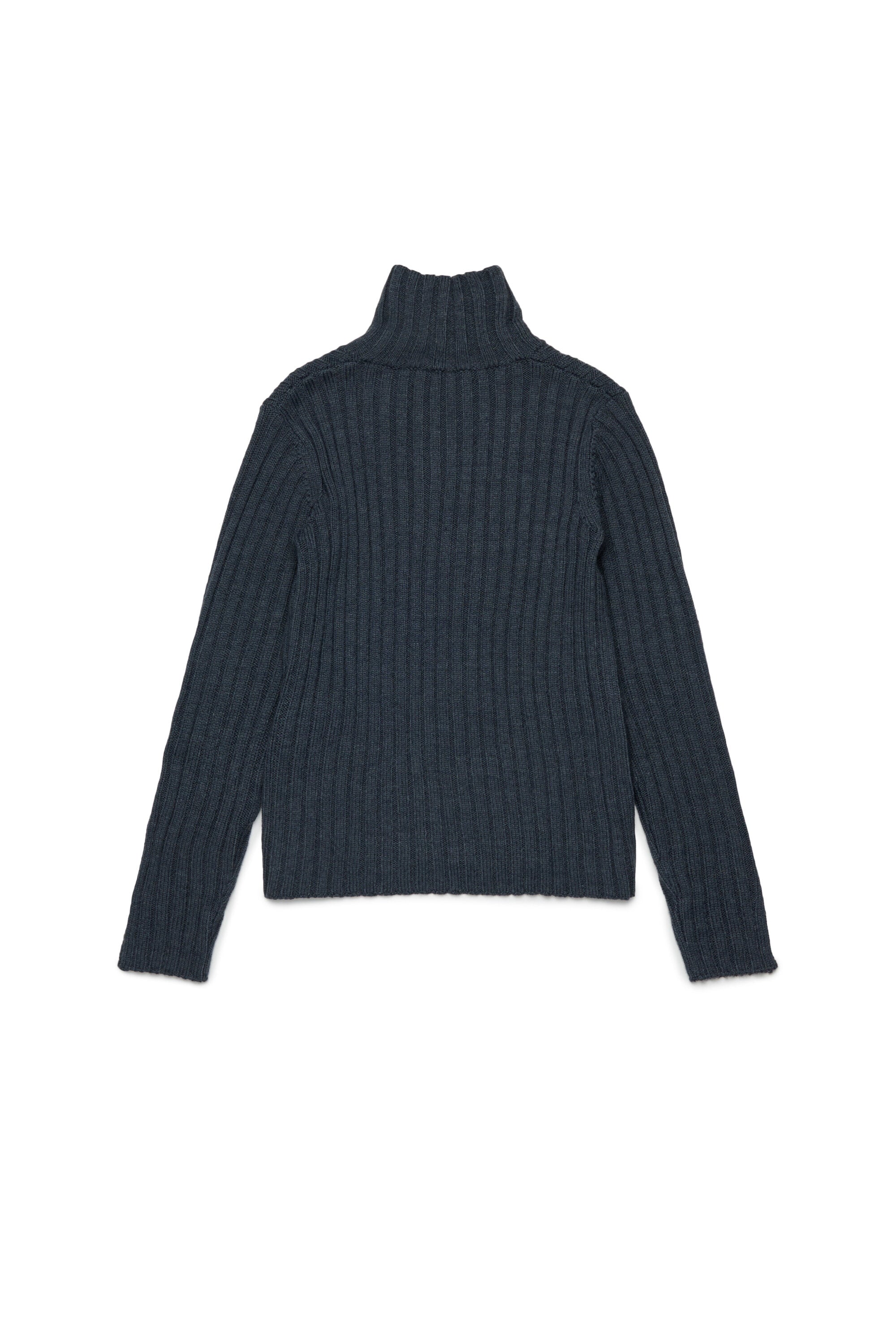 Ribbed wool blend turtleneck cardigan