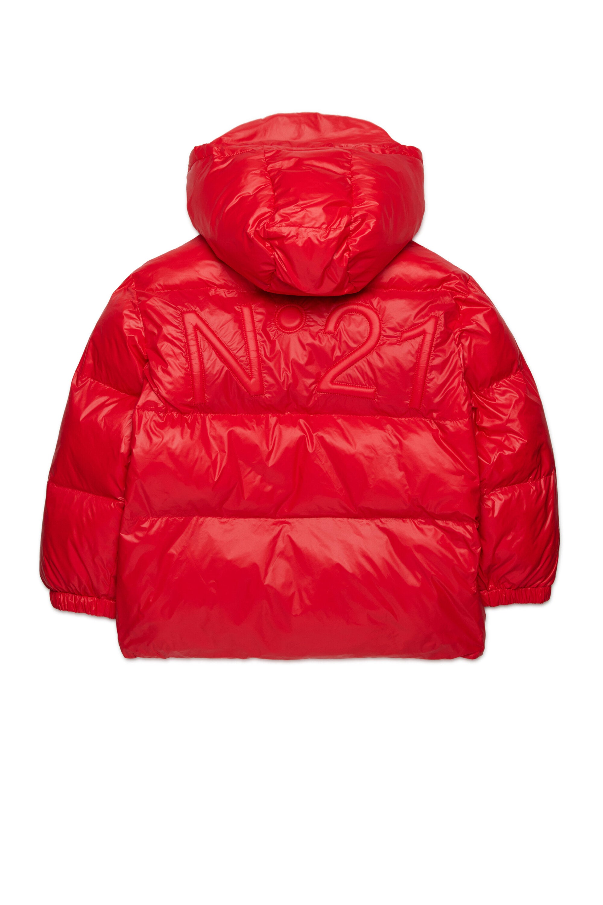 Short padded jacket with asymmetrical bottom