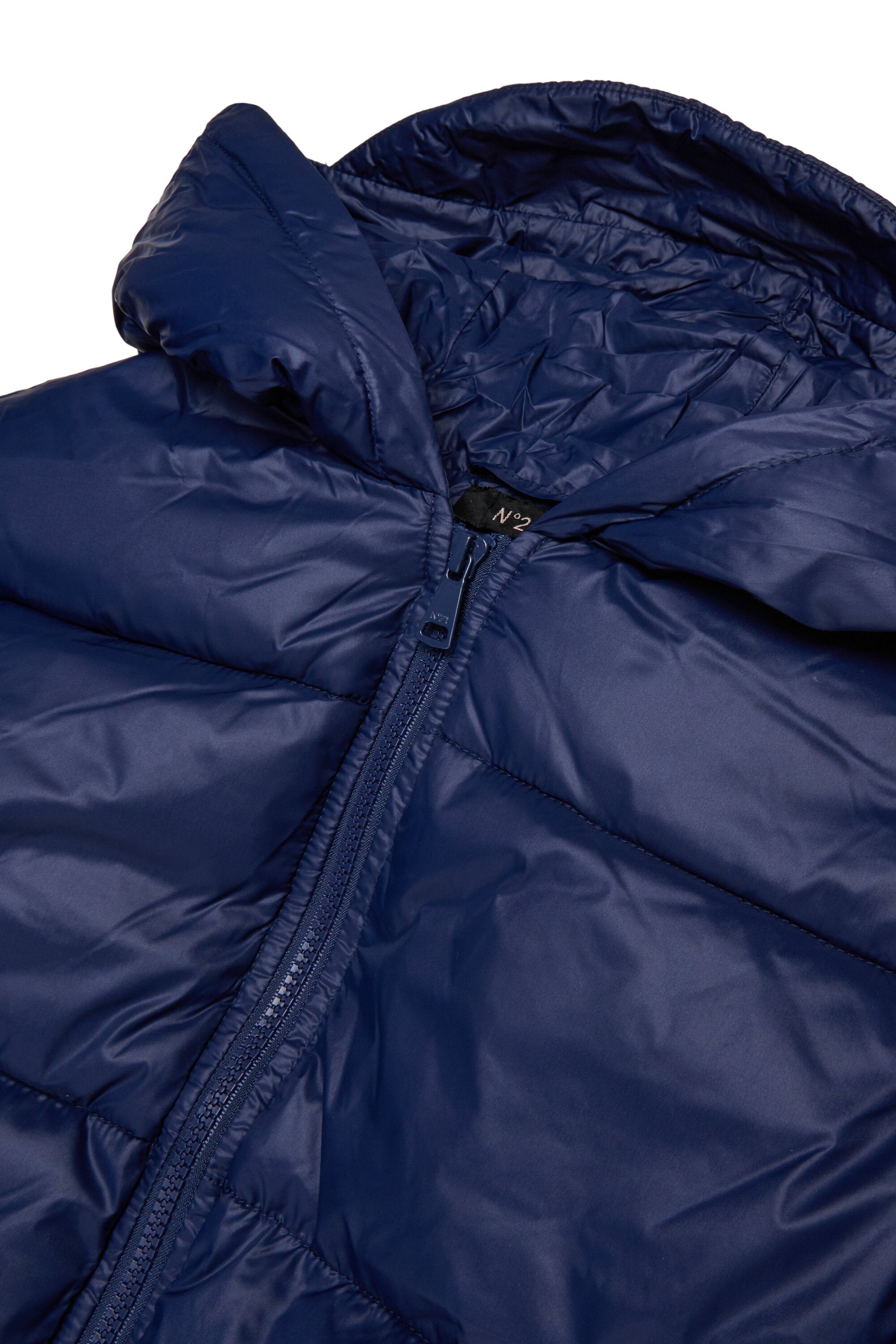Short padded jacket with asymmetrical bottom