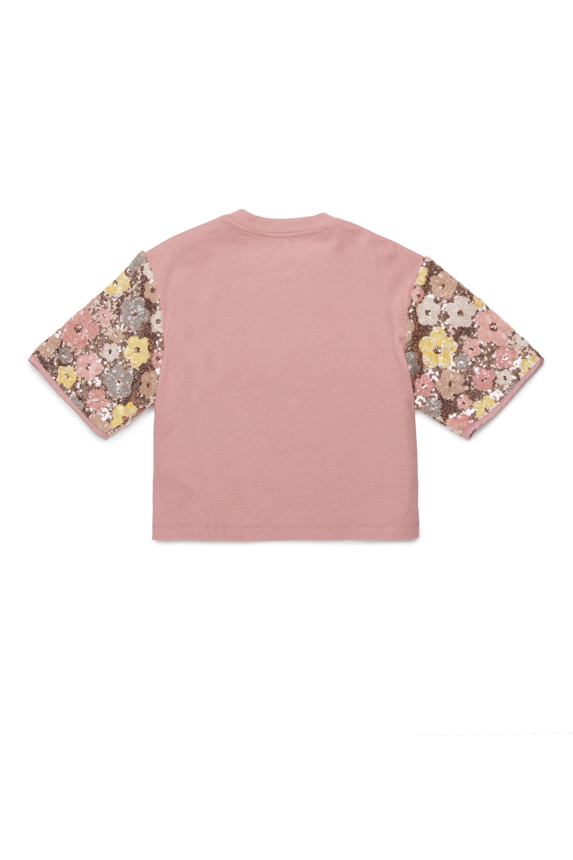 Camiseta de cuello redondo con lentejuelas florales