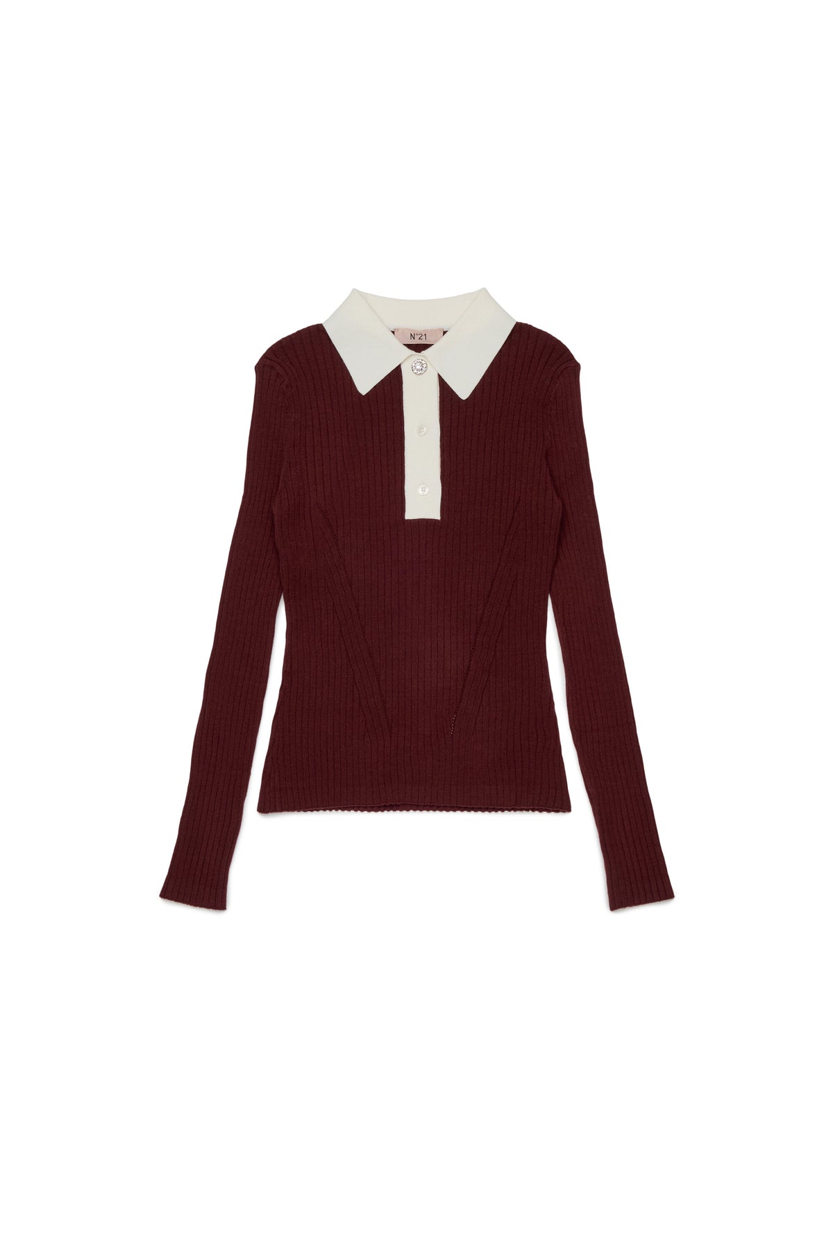 Jersey de canalé con cuello en contraste