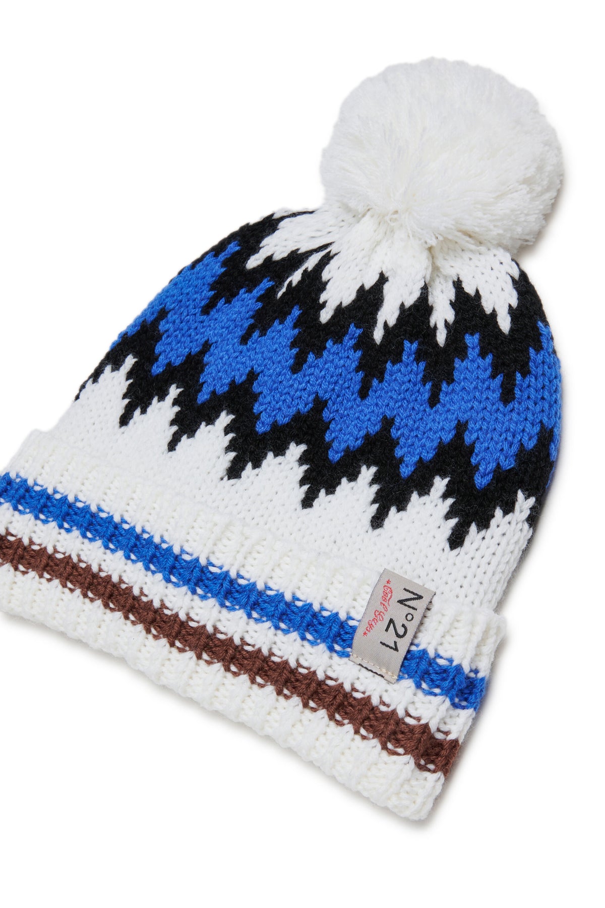 Pom-pom beanie with Norwegian pattern