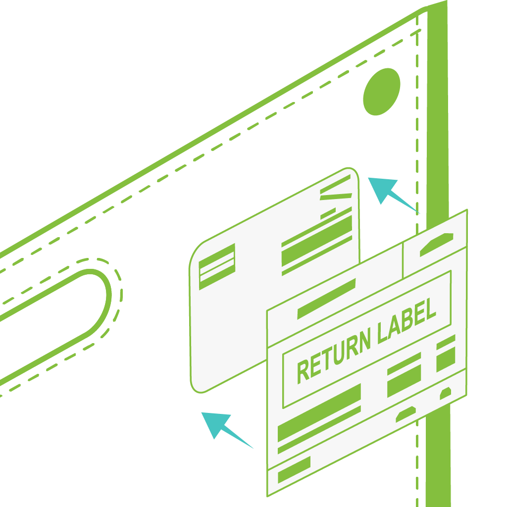 Illustration of a return label applied to a packaging
