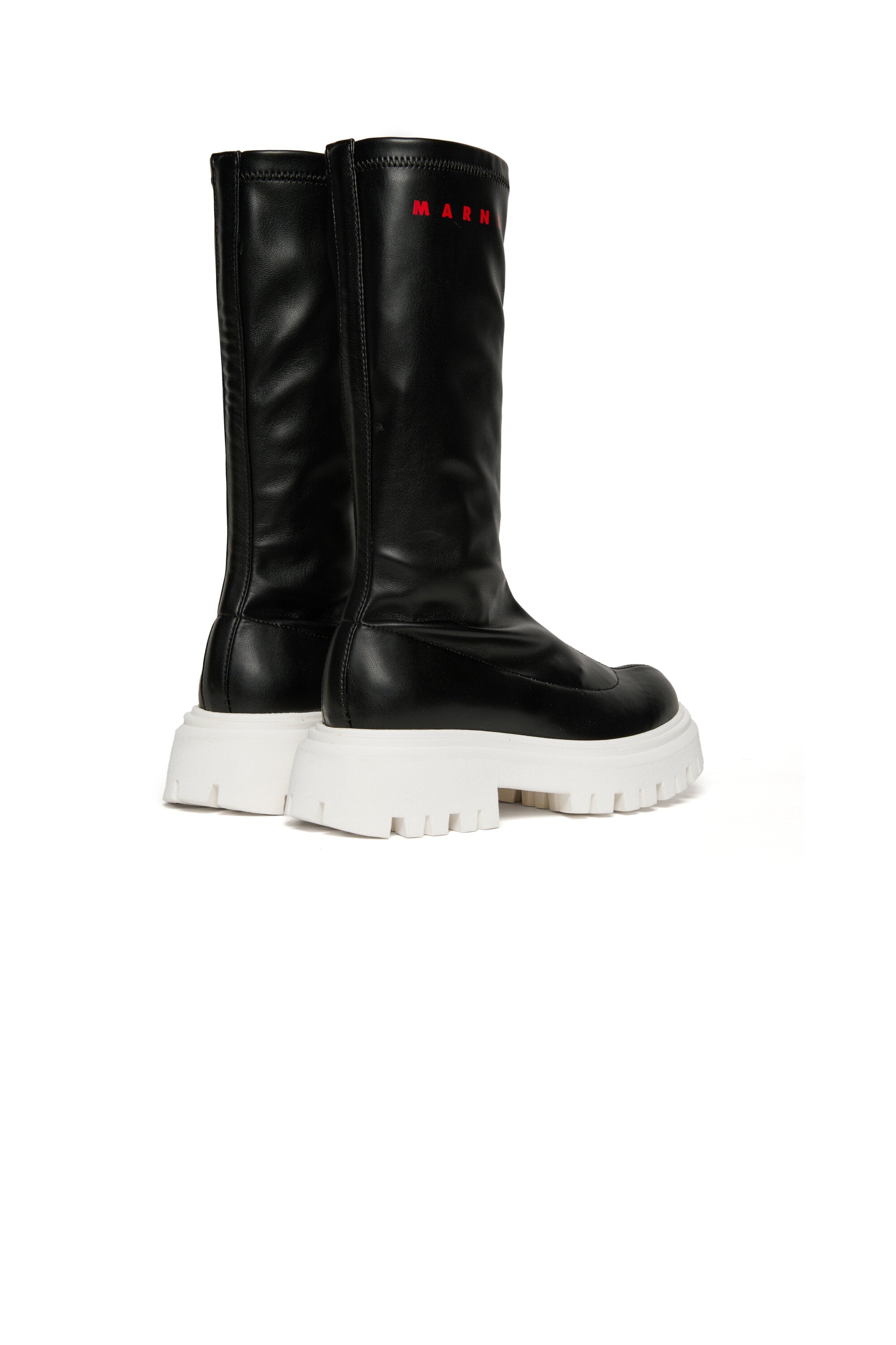 Branded long faux leather boots