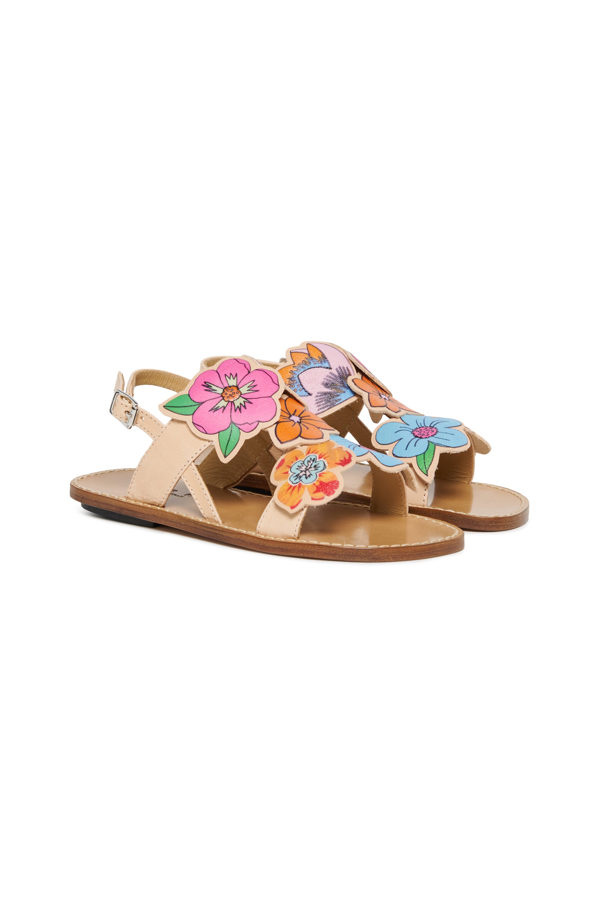 Sandalias slingback de piel con flores