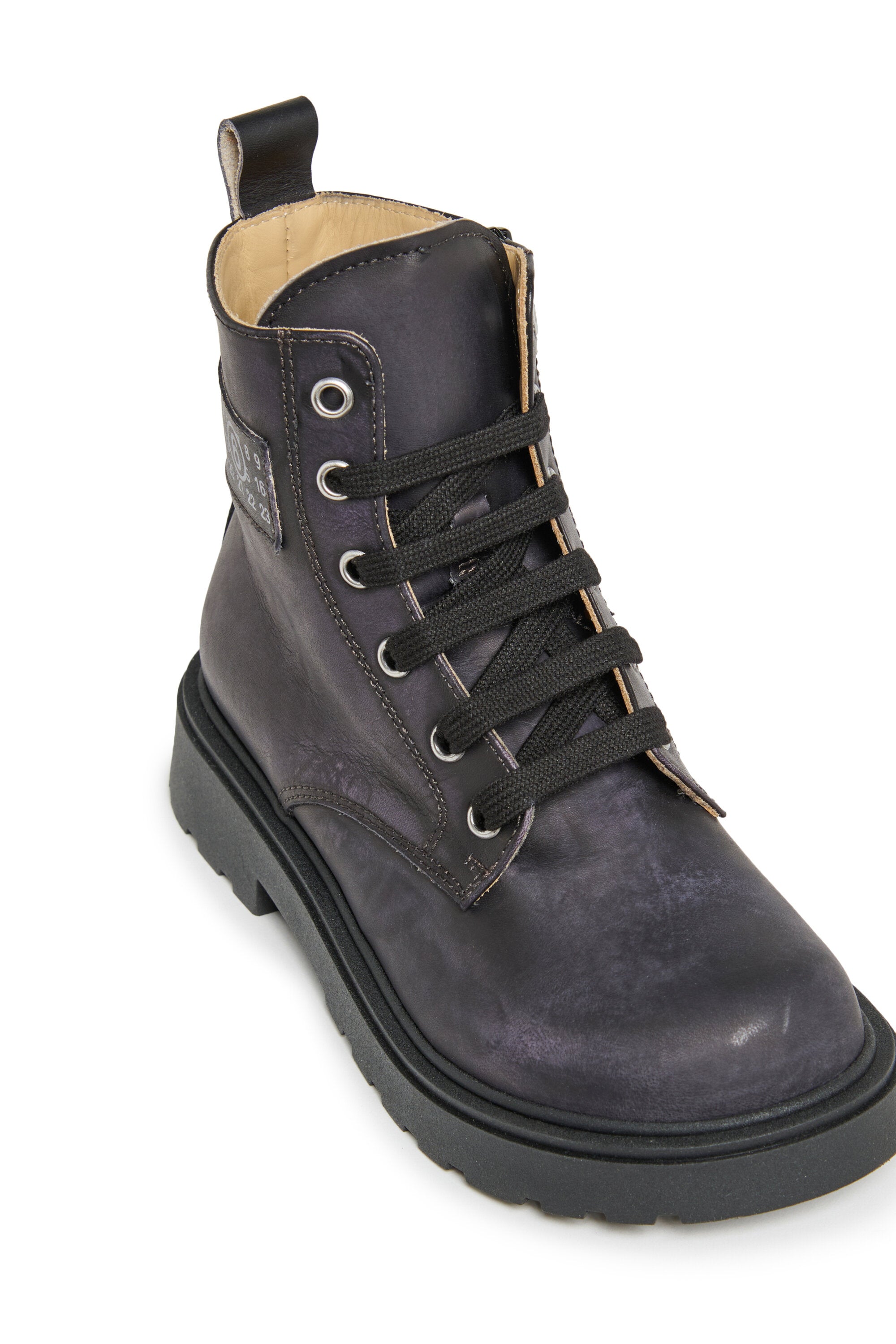 Leather combat boots with logo