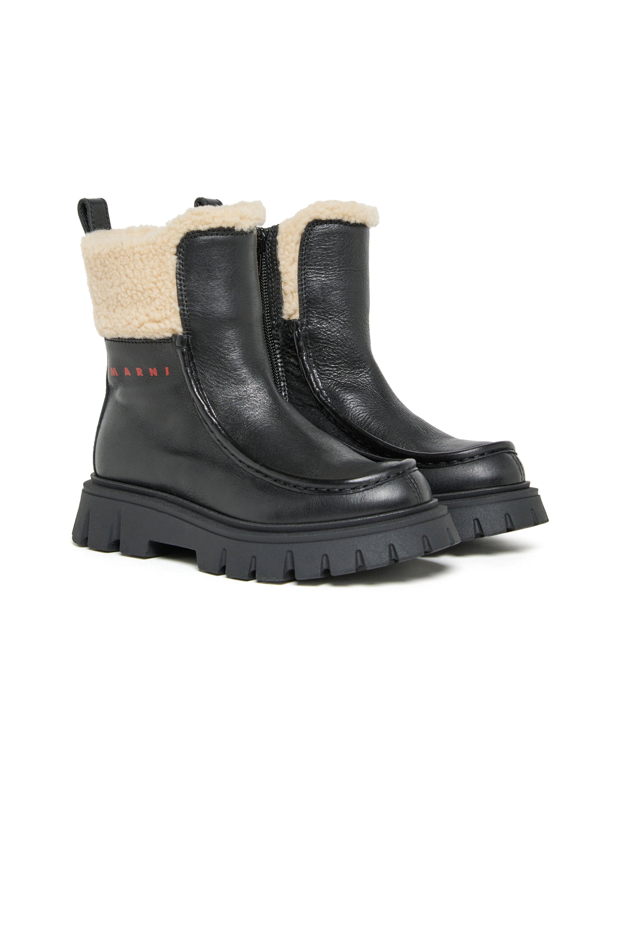 Botas Chelsea de piel con cuello de peluche
