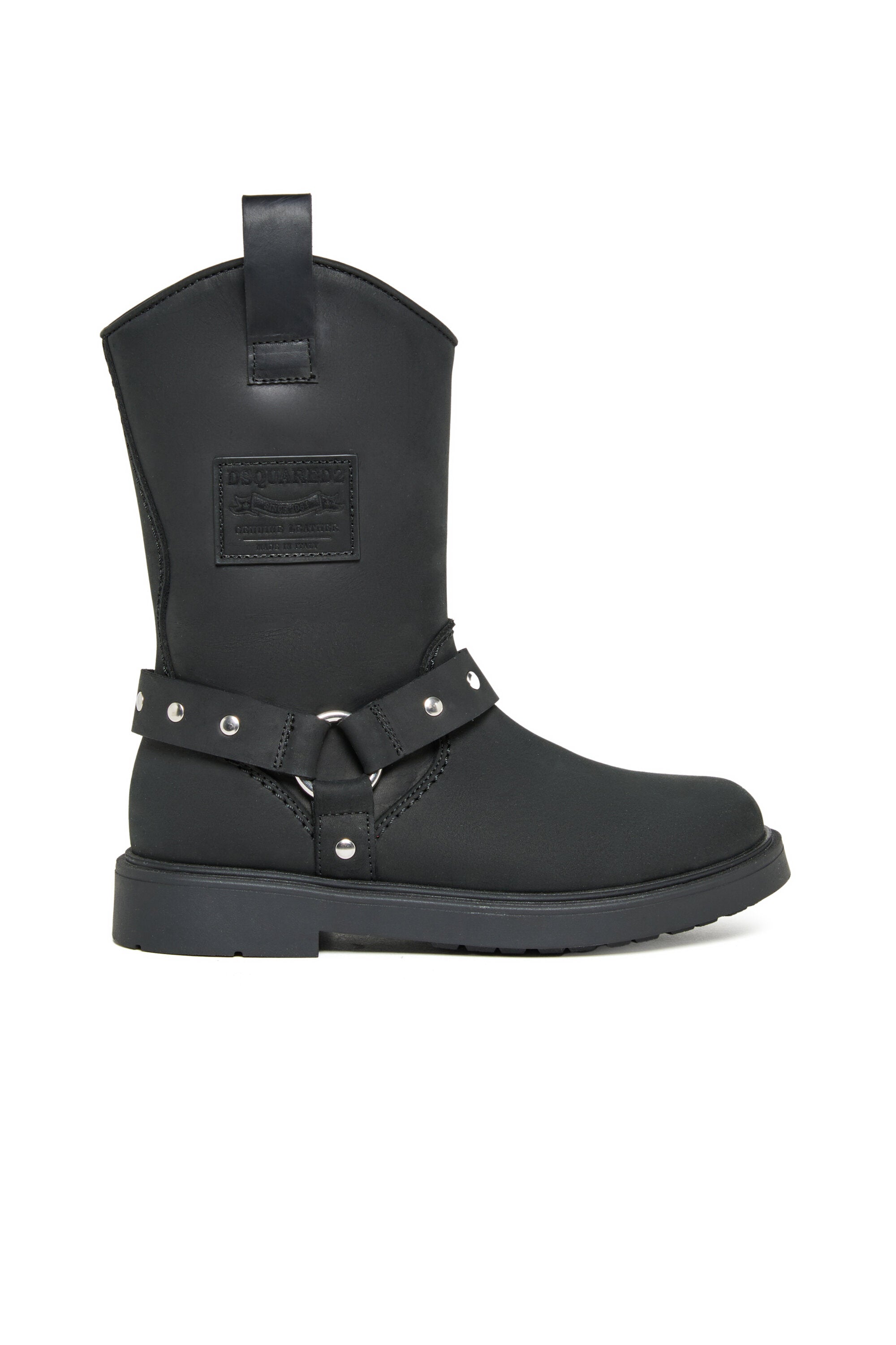 Biker boots with studded strap