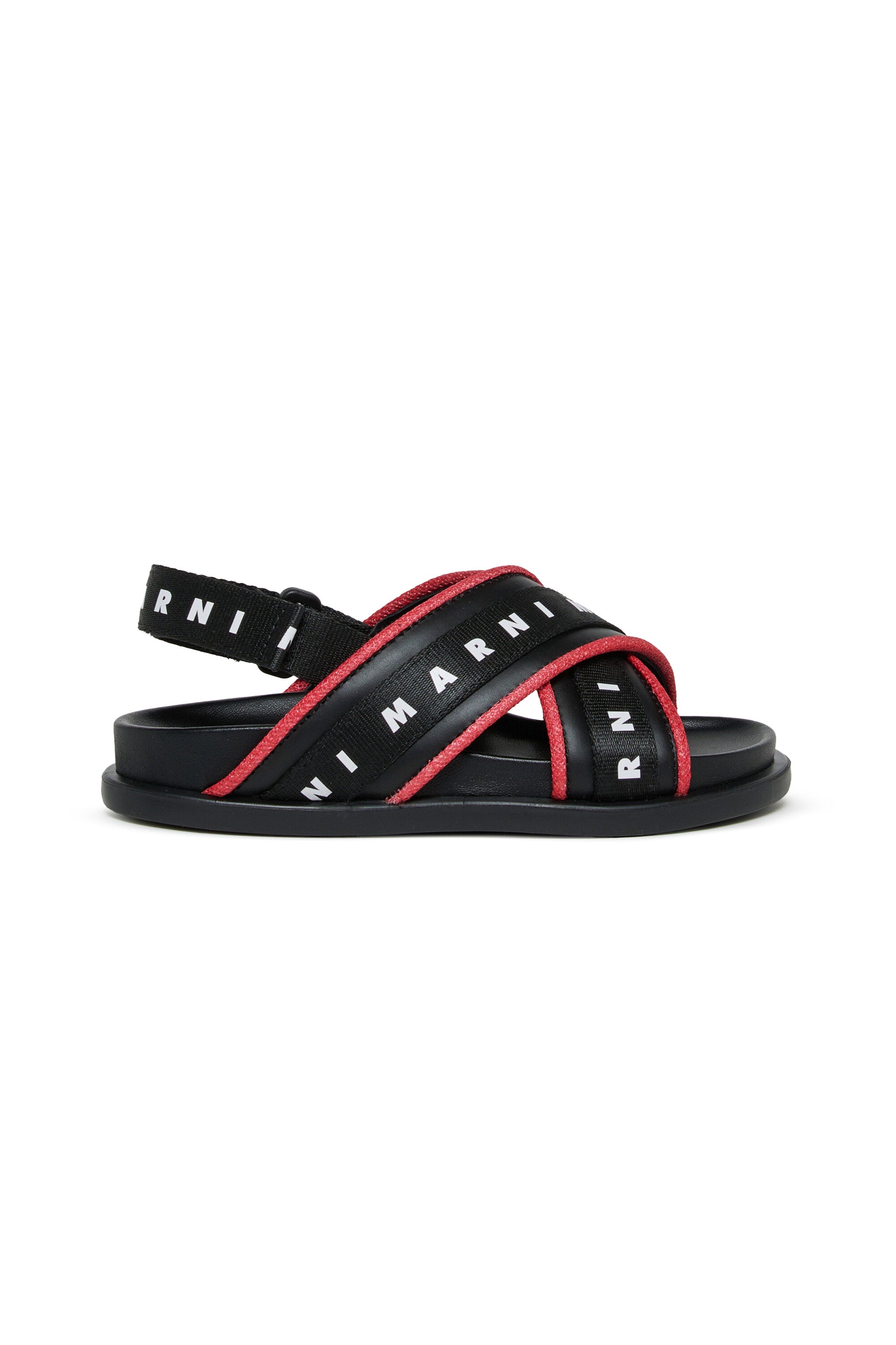 Sandals with cross-strap logo