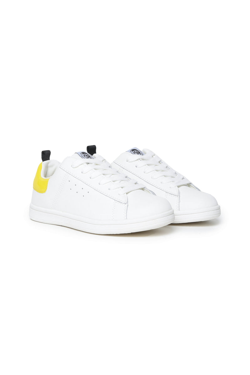 Diesel Low Lace sneakers in white leather with yellow back for