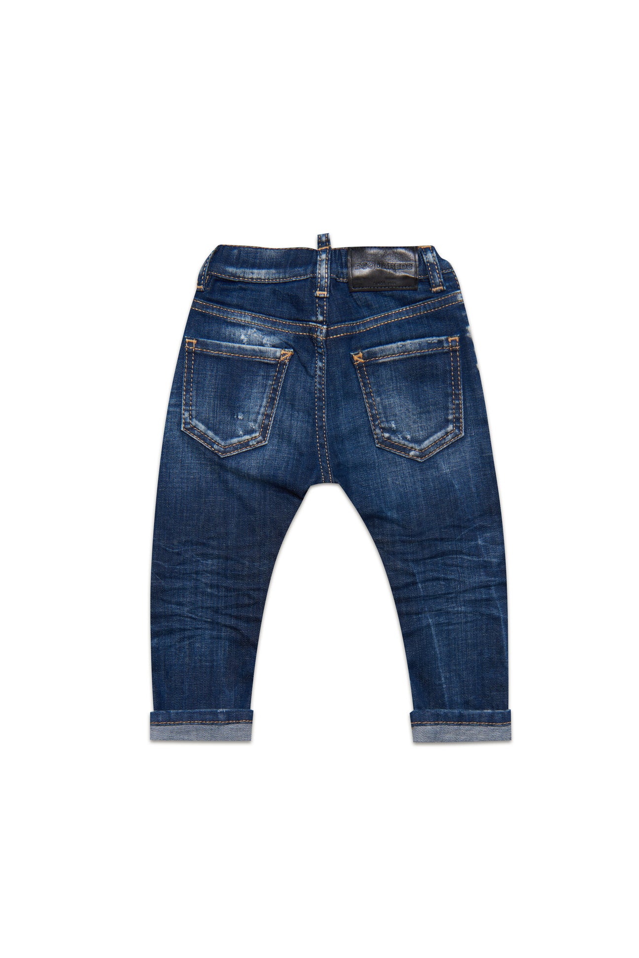 Shaded dark blue jeans with abrasions Shaded dark blue jeans with abrasions
