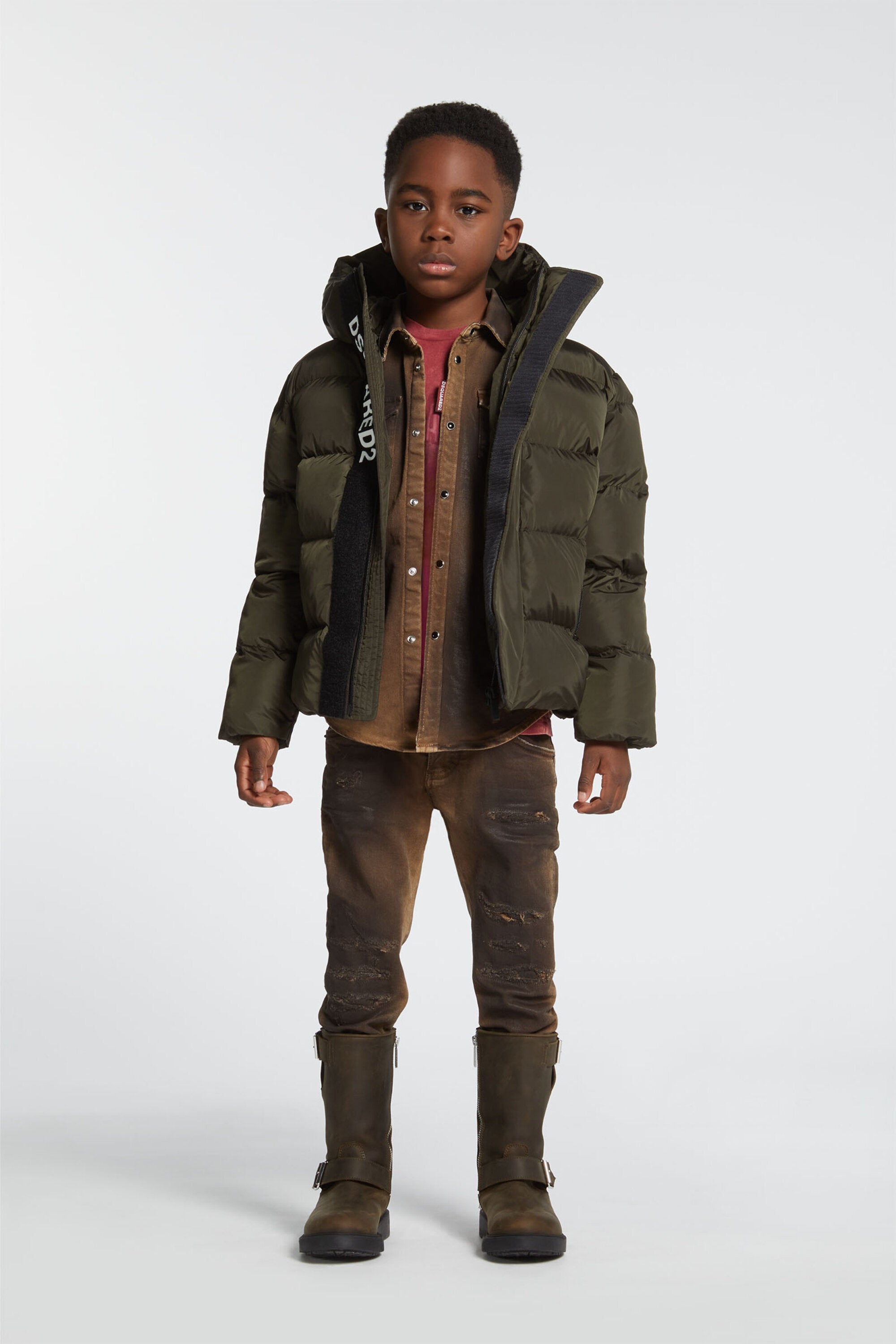 Chaqueta corta acolchada con capucha y logotipo DSQUARED2