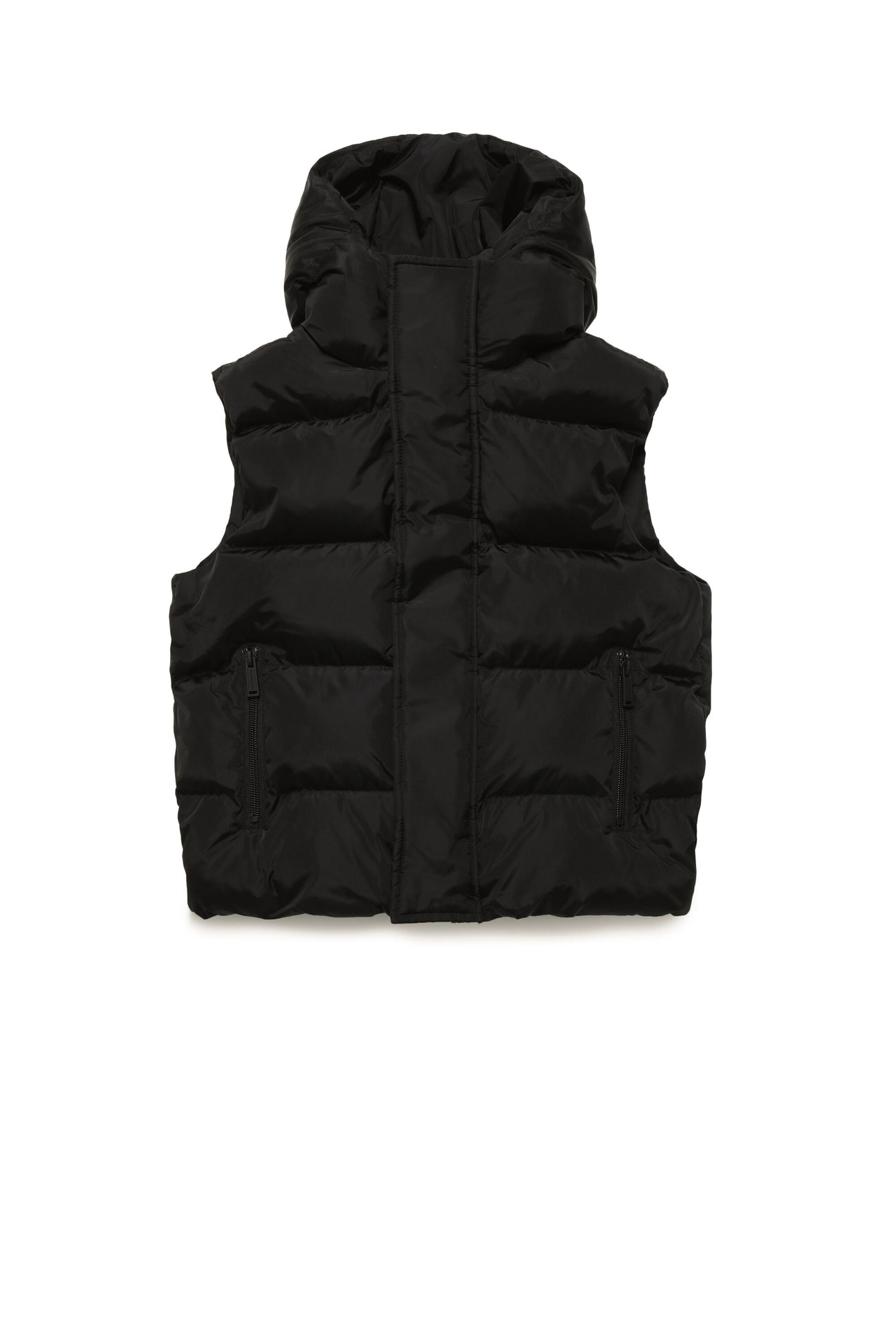 Glossy hooded vest jacket with logo outline 