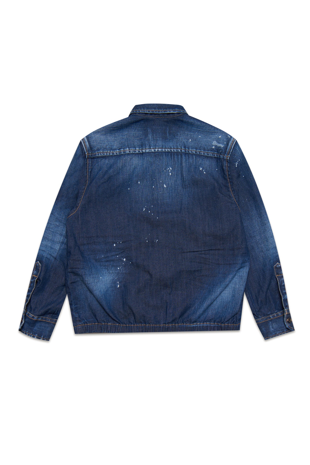 Shaded blue denim shirt with abrasions and stains Shaded blue denim shirt with abrasions and stains
