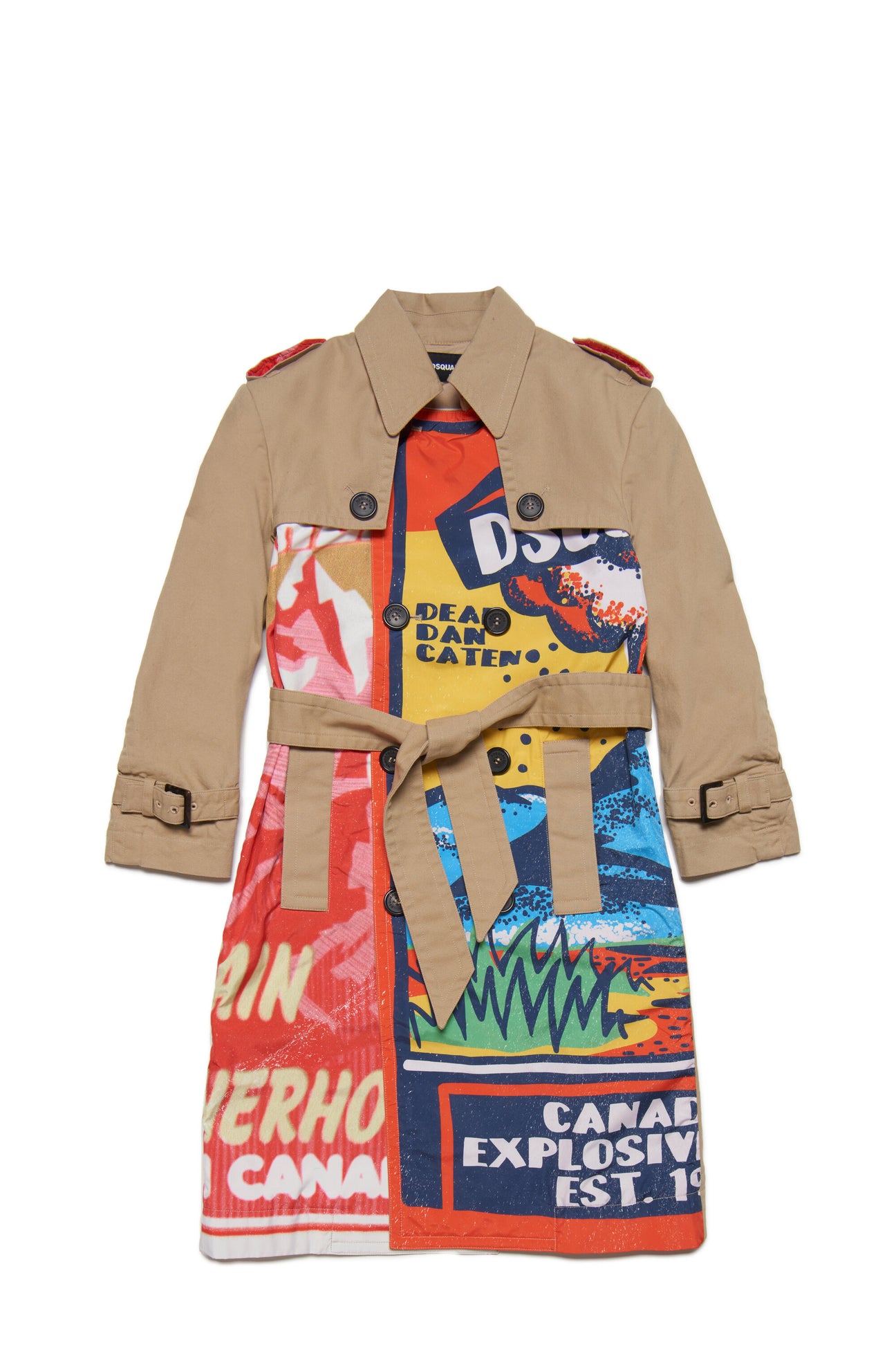 Canvas trench coat with mixed graphics Canvas trench coat with mixed graphics