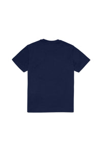 Camiseta de cuello redondo en jersey de algodón con hoja pequeña