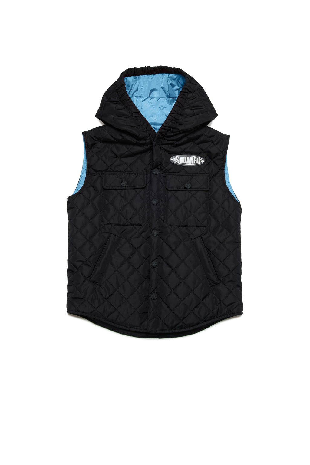 Sleeveless padded jacket branded with surf logo patch