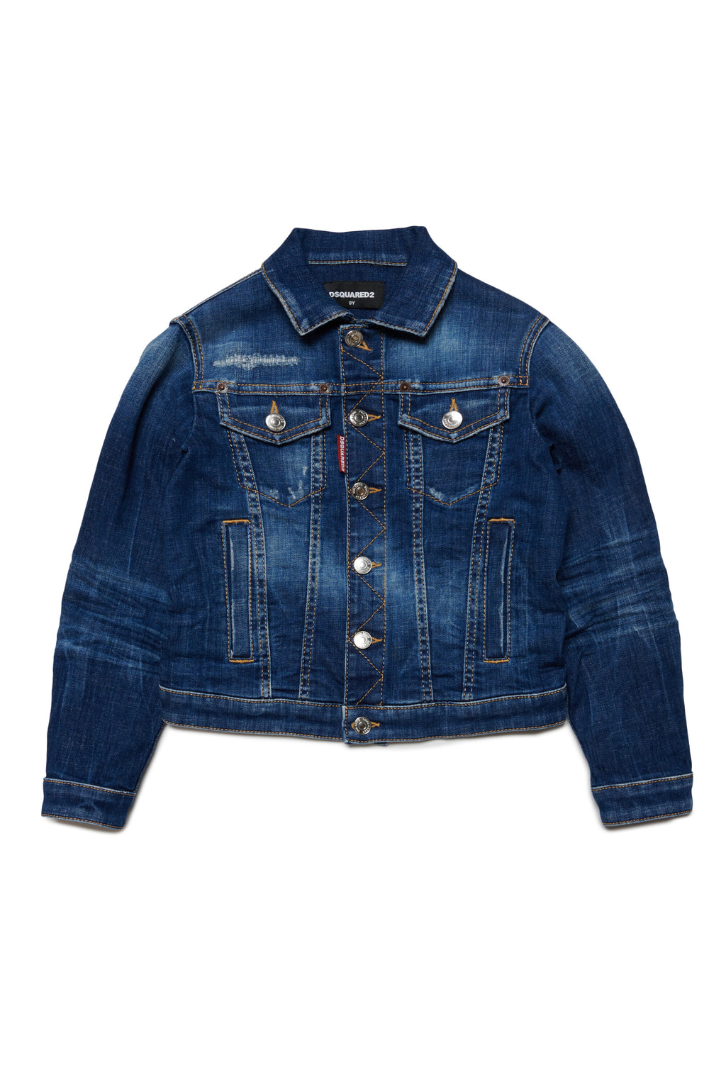 Shaded blue denim jacket with breakouts