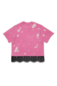 Vintage effect T-shirt with lace