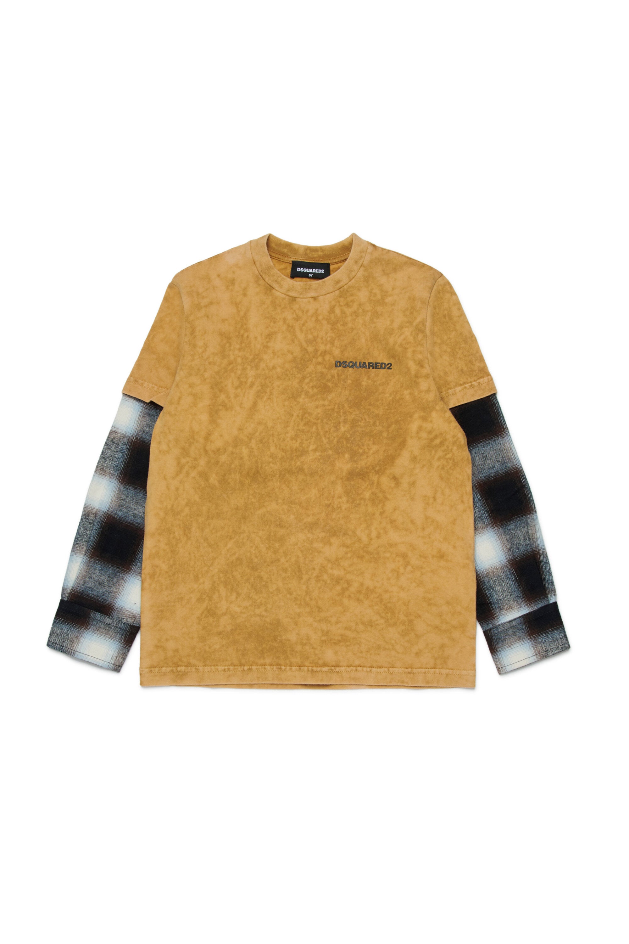 Jersey T-shirt with plaid sleeves