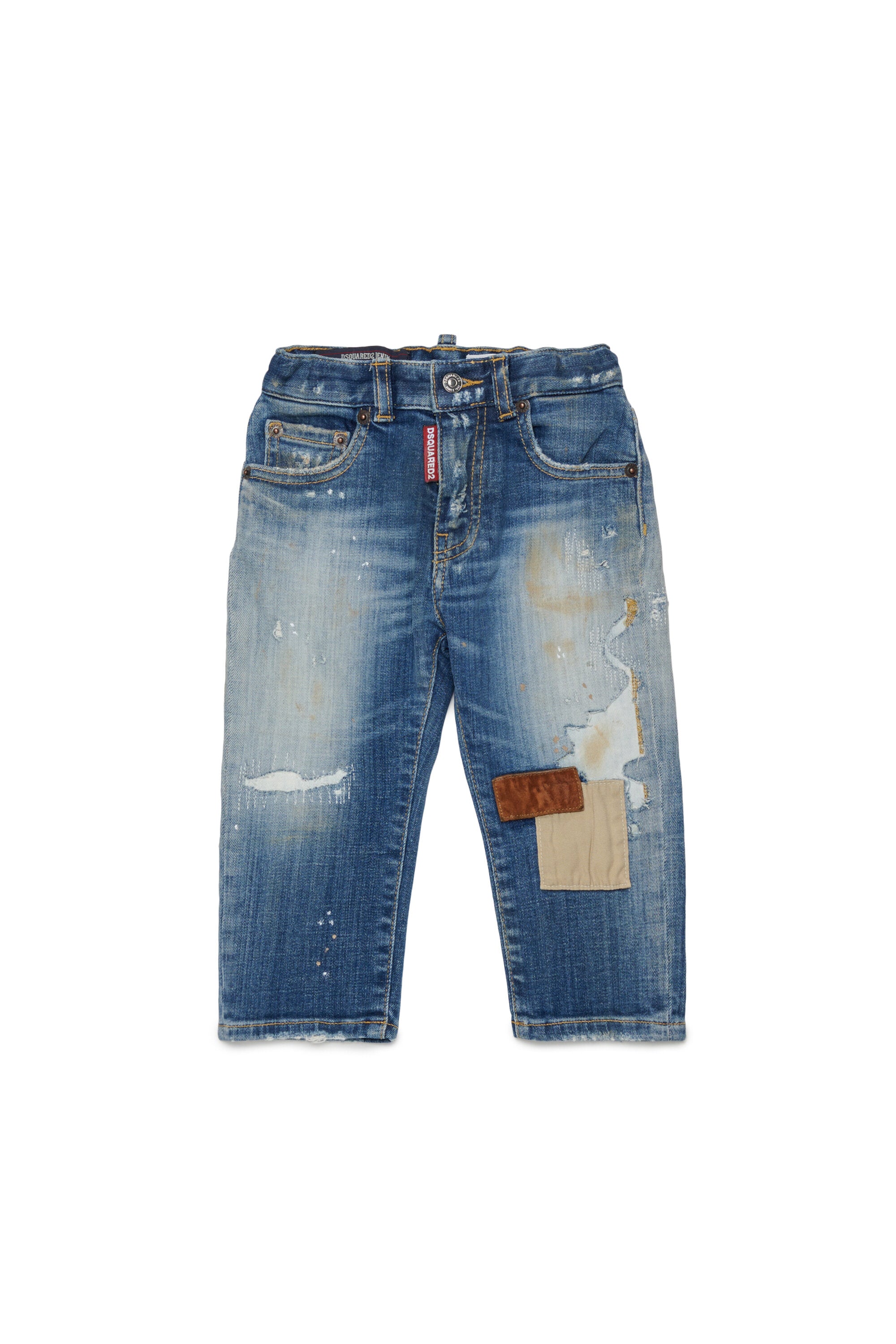Regular jeans with used effect patchwork - Loose