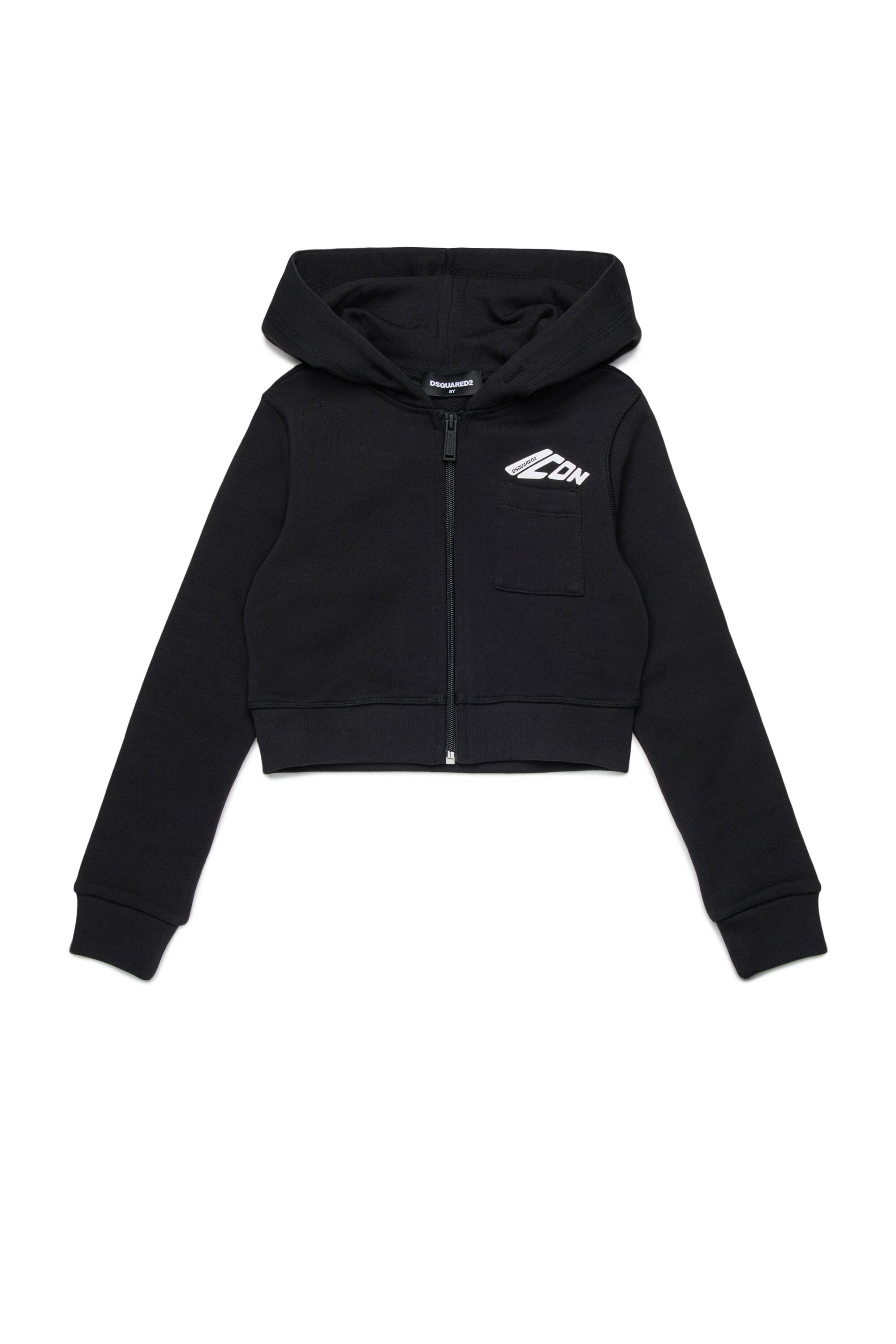 Sudadera cropped con capucha y bolsillo