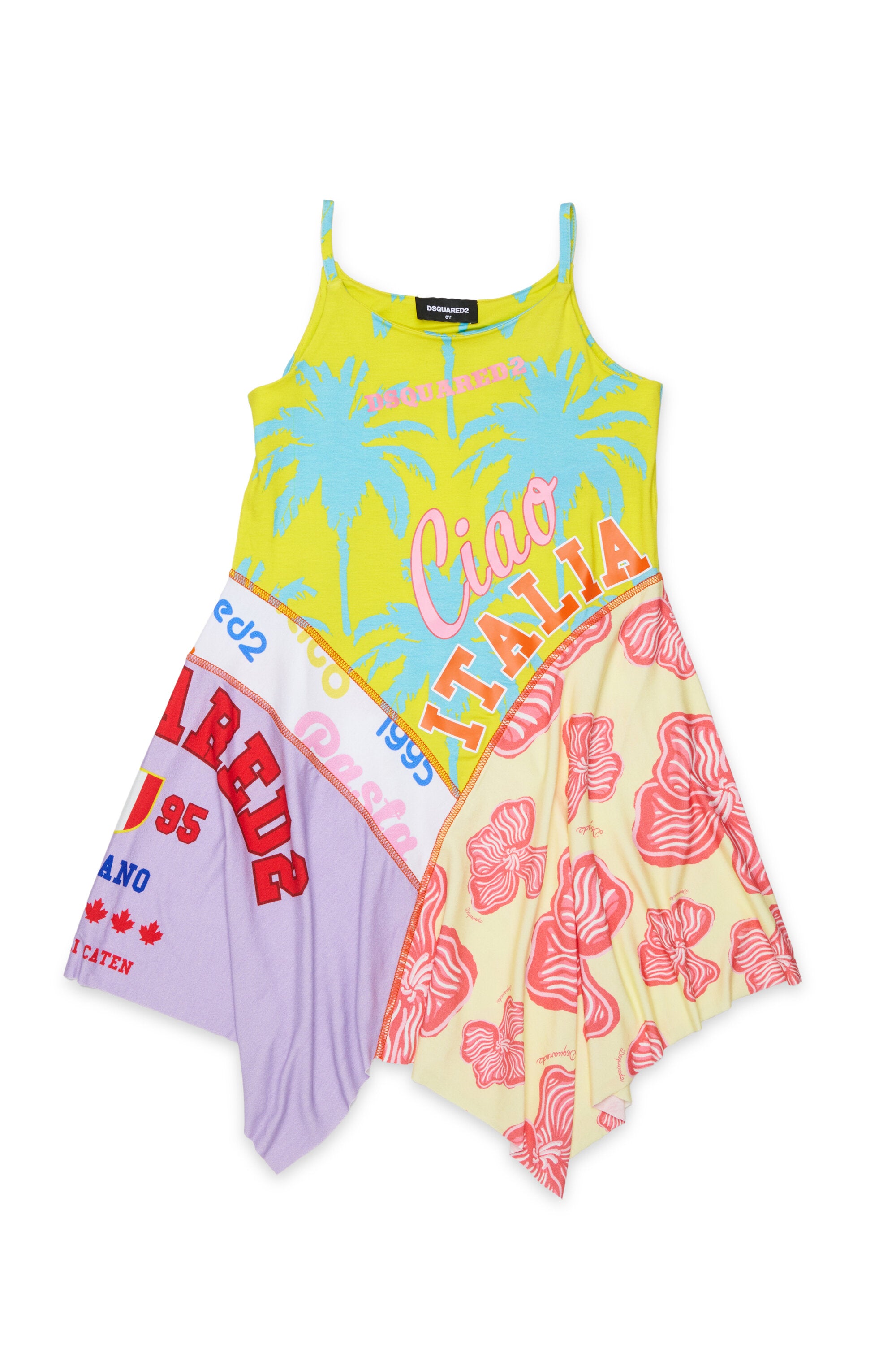 Patchwork print dress with logo