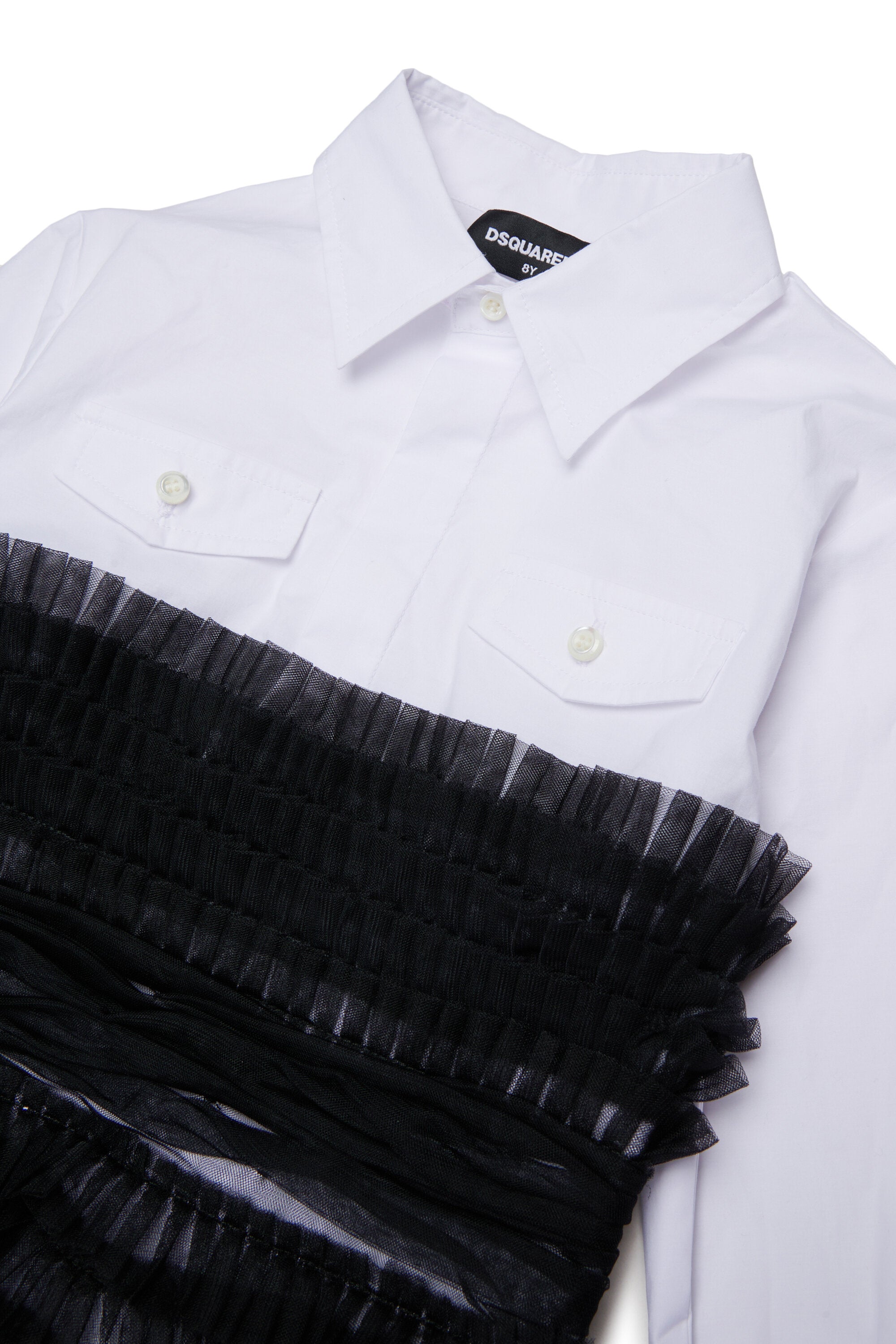 Vestido camisero con volantes plisados