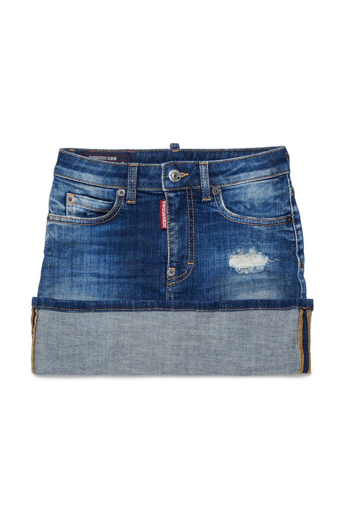 Denim mini skirt with turn-up hem