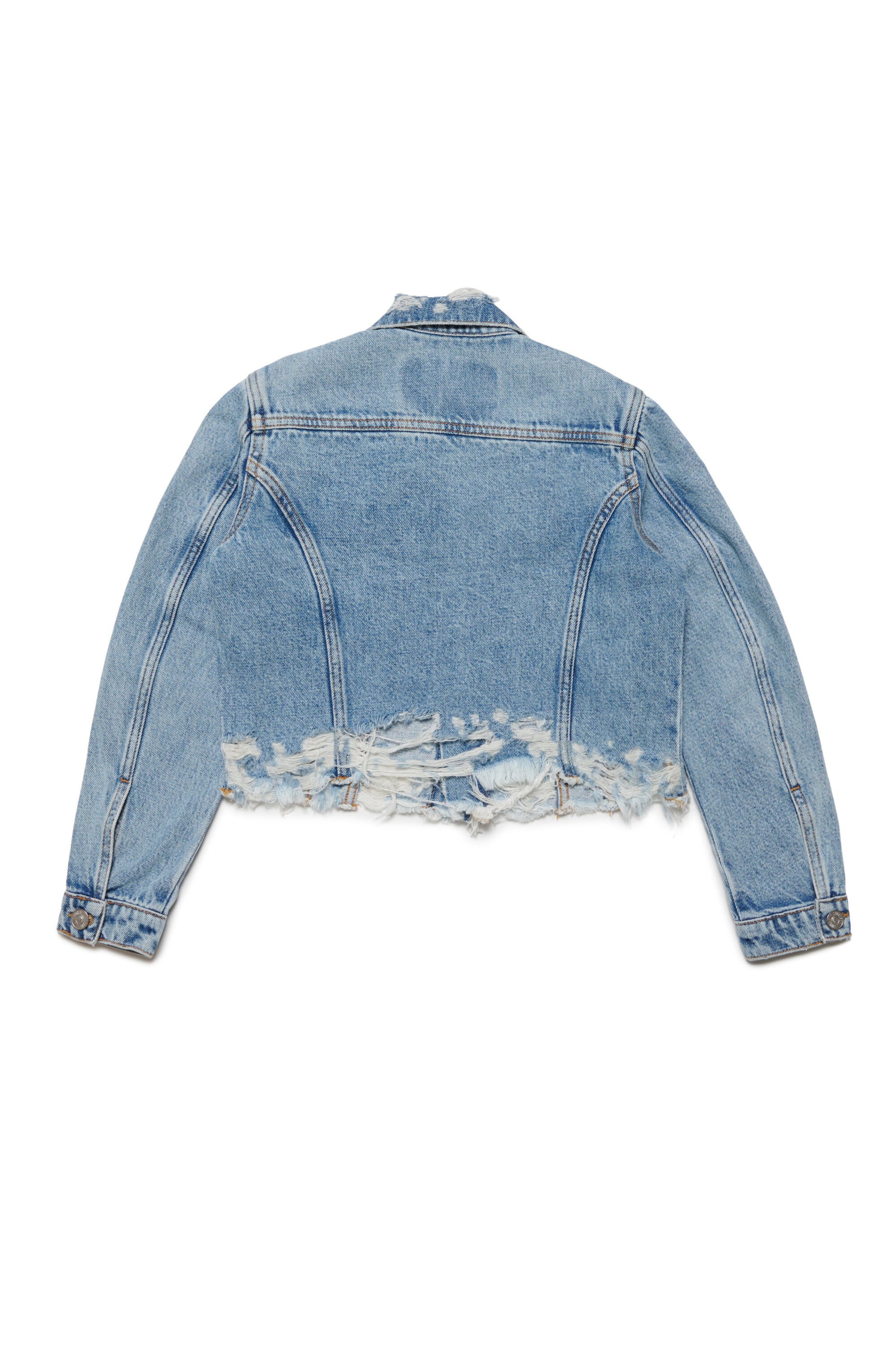 Cropped denim jacket with breakouts
