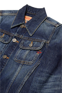 Denim jacket with raw edge detailing