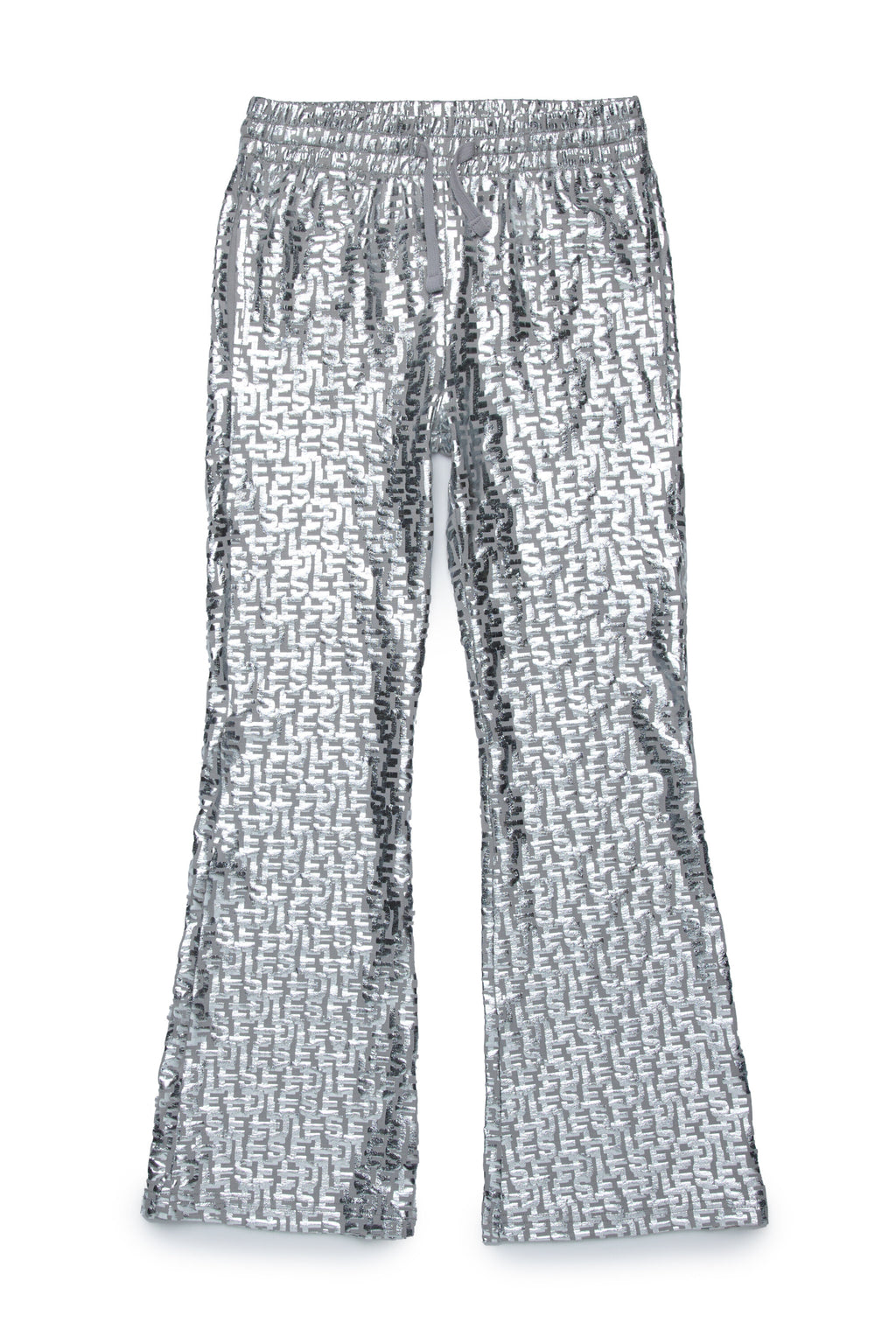 All-over monogram mylar bootcut trousers