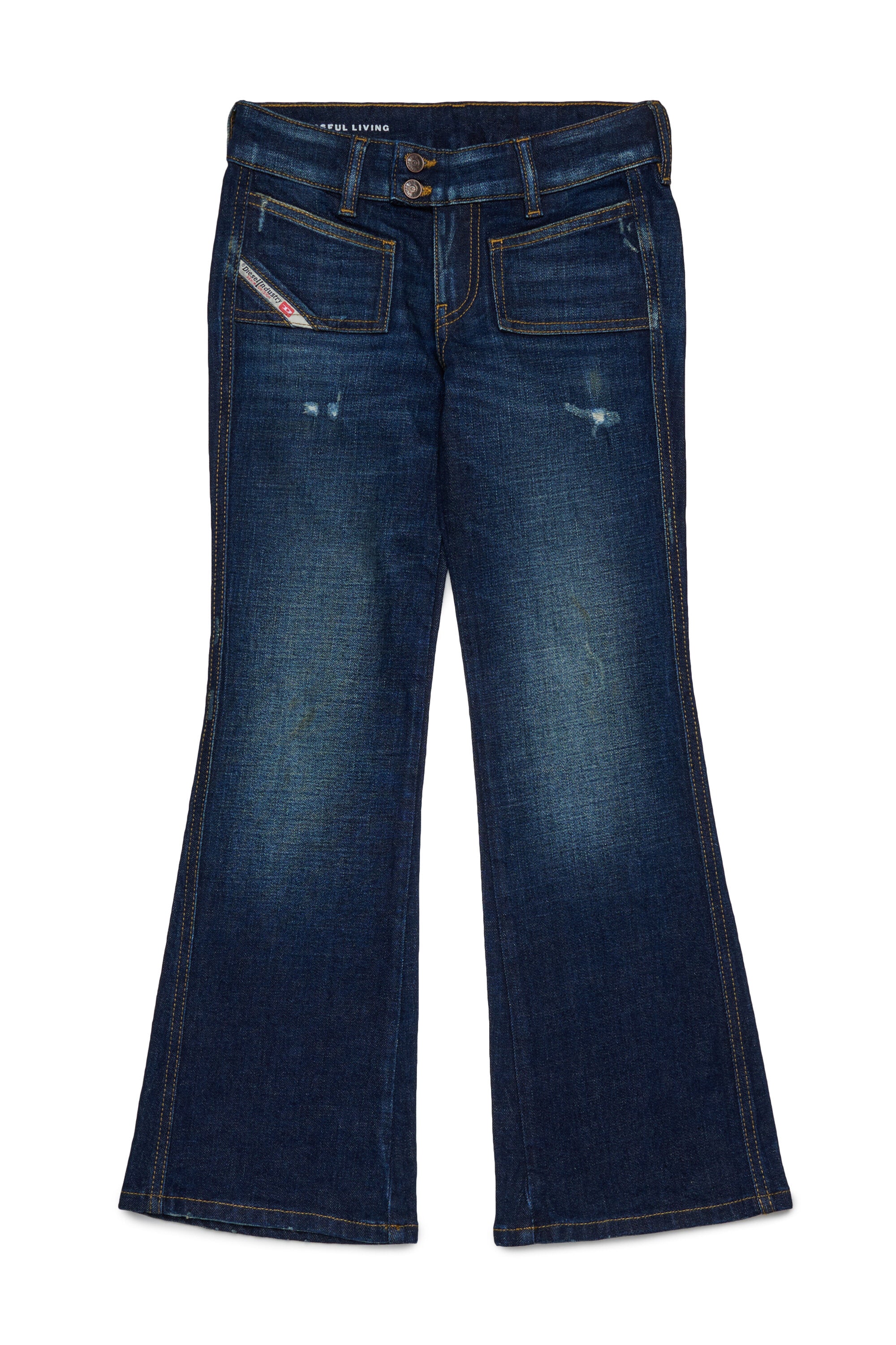 Dark blue bootcut jeans with abrasions - D-Eki