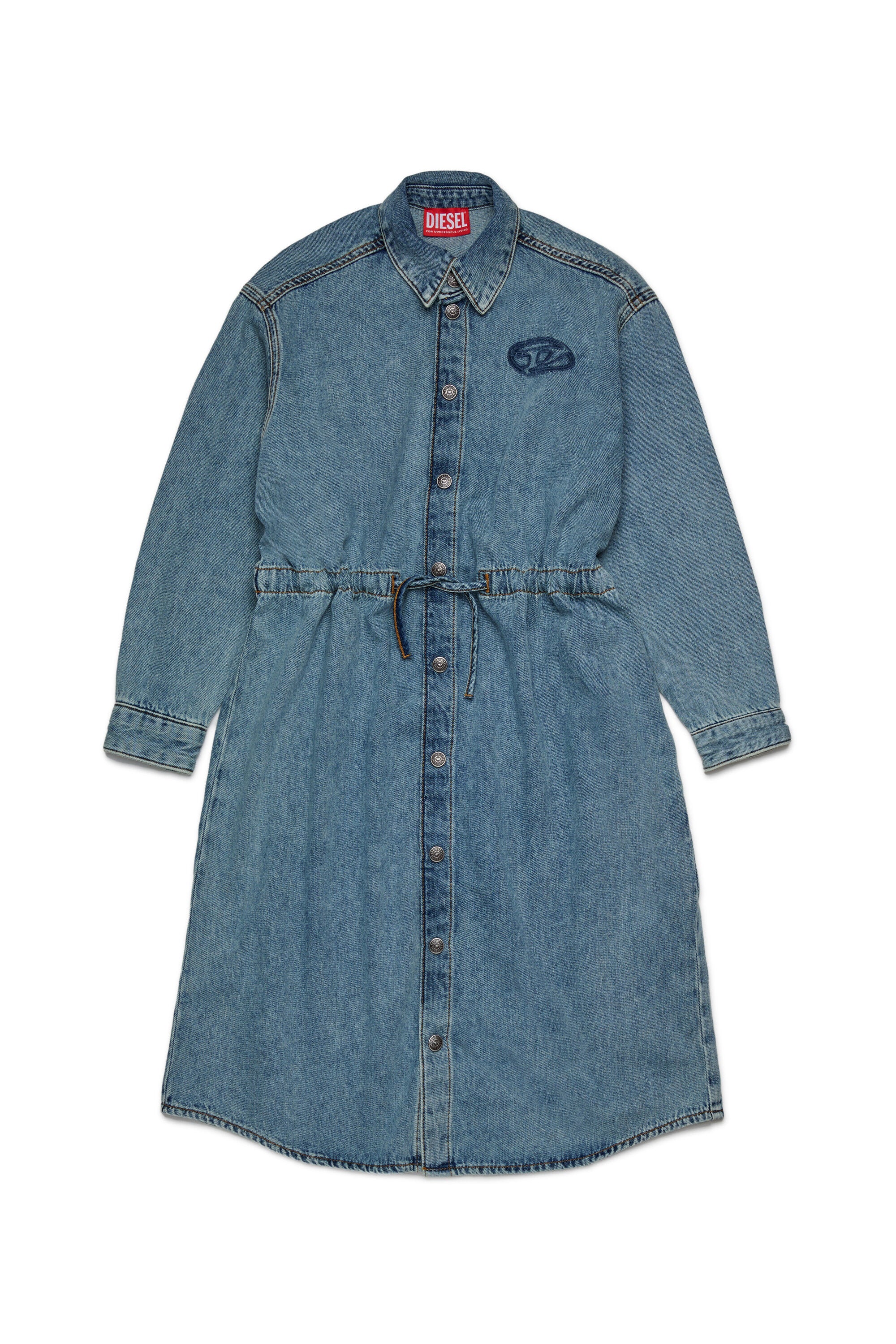 Marbled effect denim shirt dress