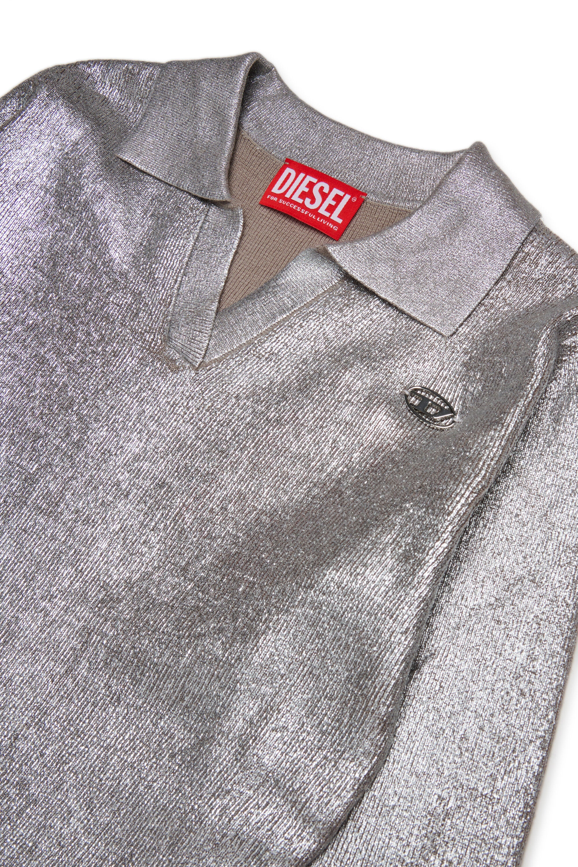 Wool-blend long dress with mylar print