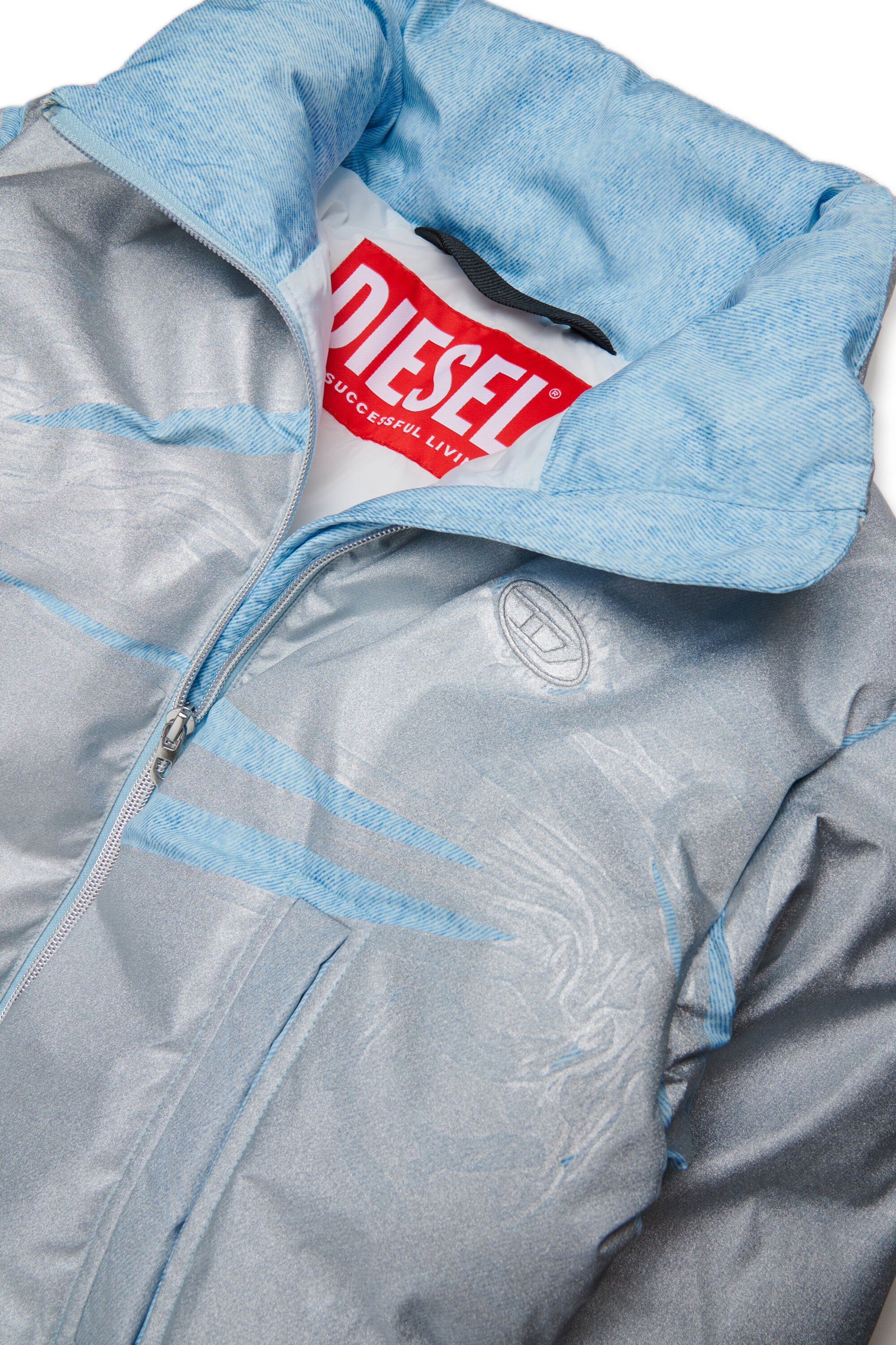 Chaqueta corta acolchada efecto denim mylar