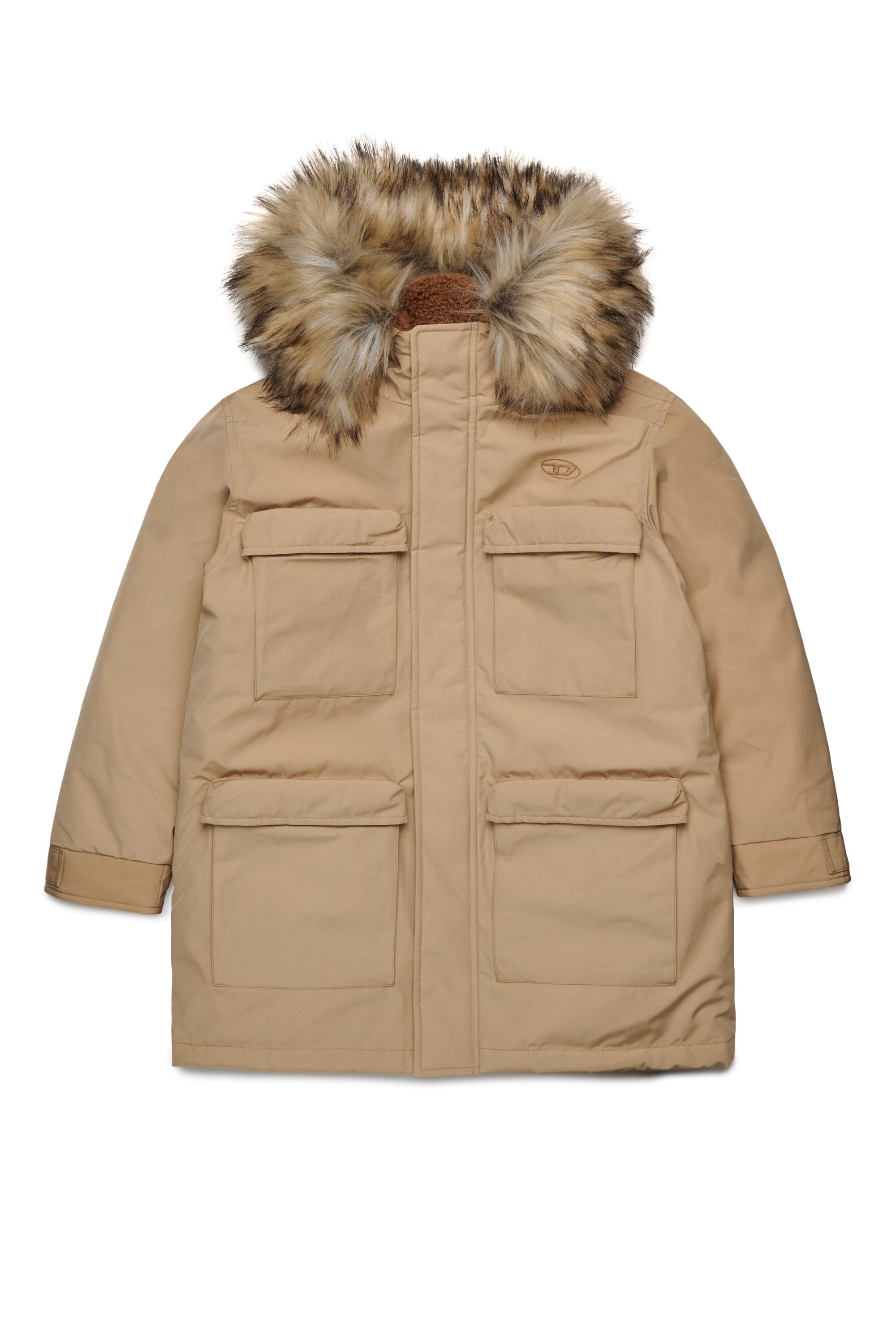 Parka de invierno brillante con capucha de peluche