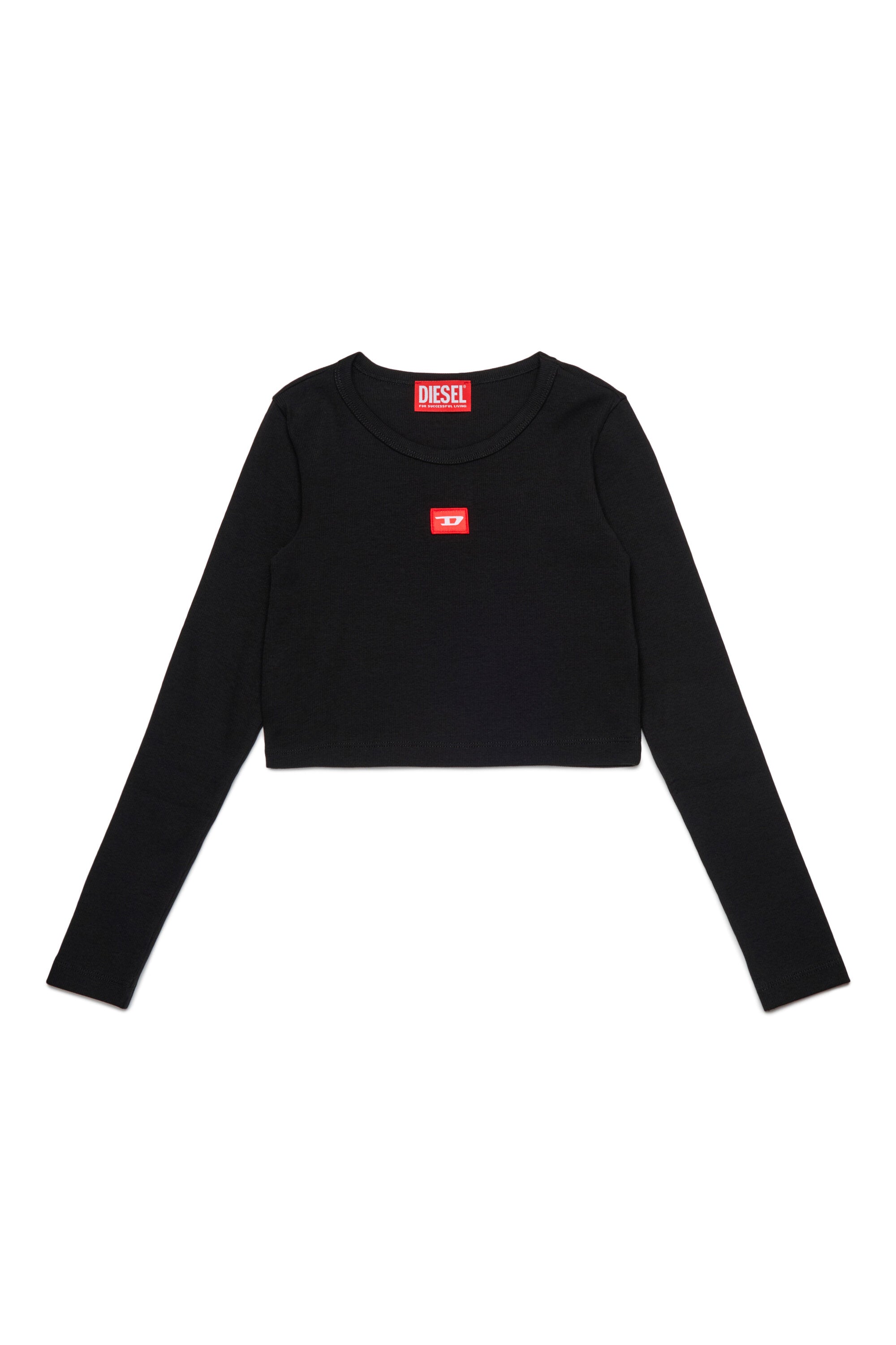 Camiseta de punto elástico con parche D rojo