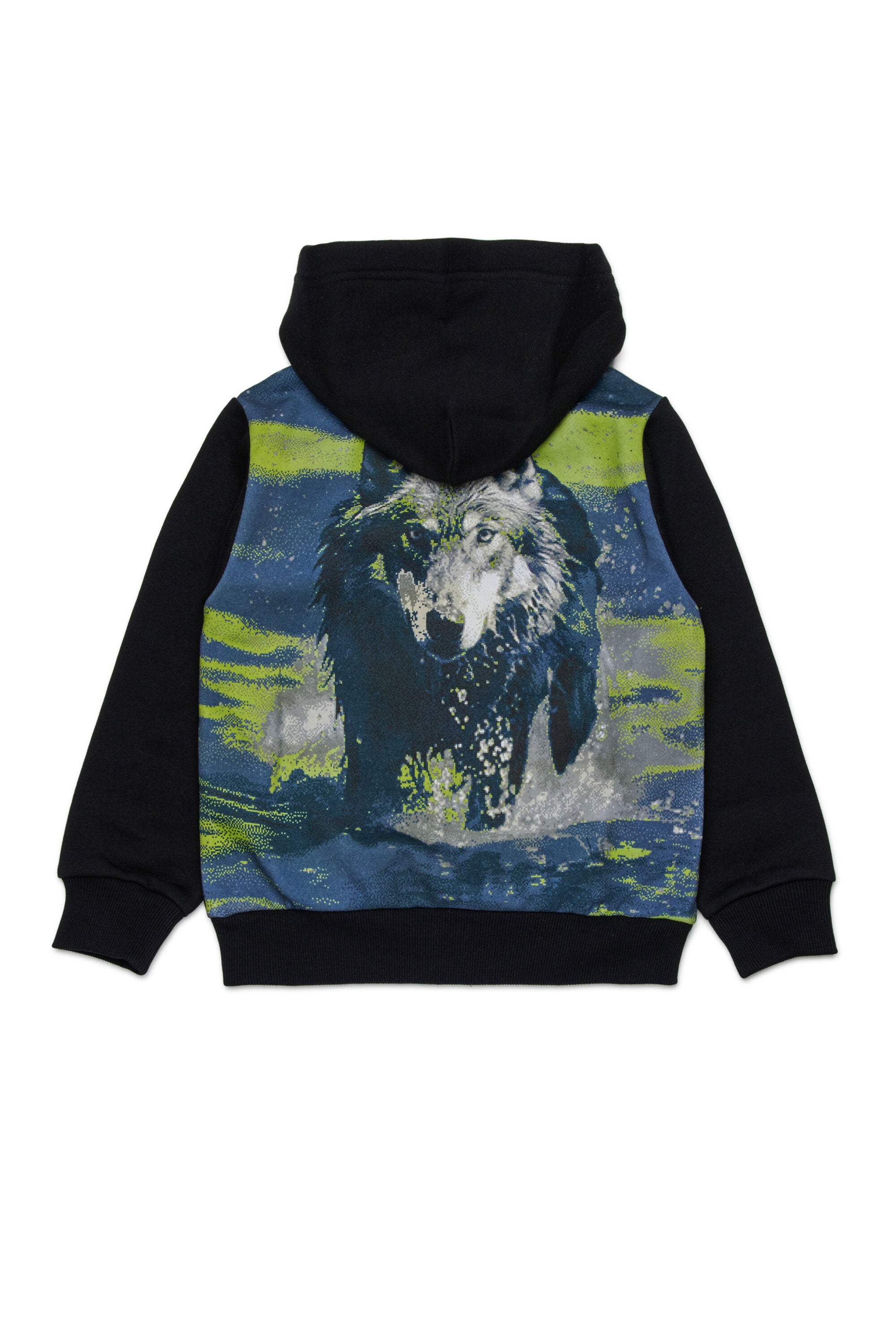 Sweatshirt with zip and pixelated effect Wolf graphics
