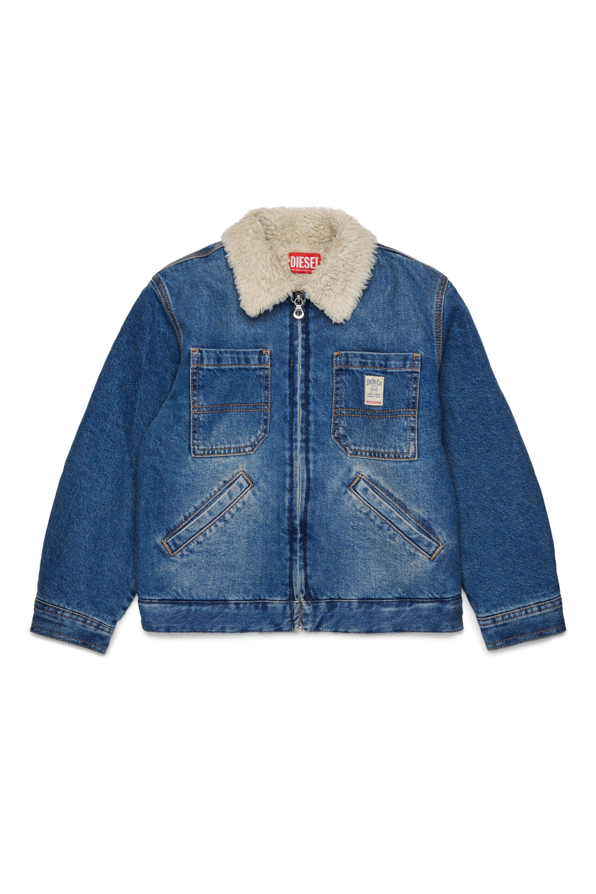 Chaqueta vaquera shearling con logo estampado