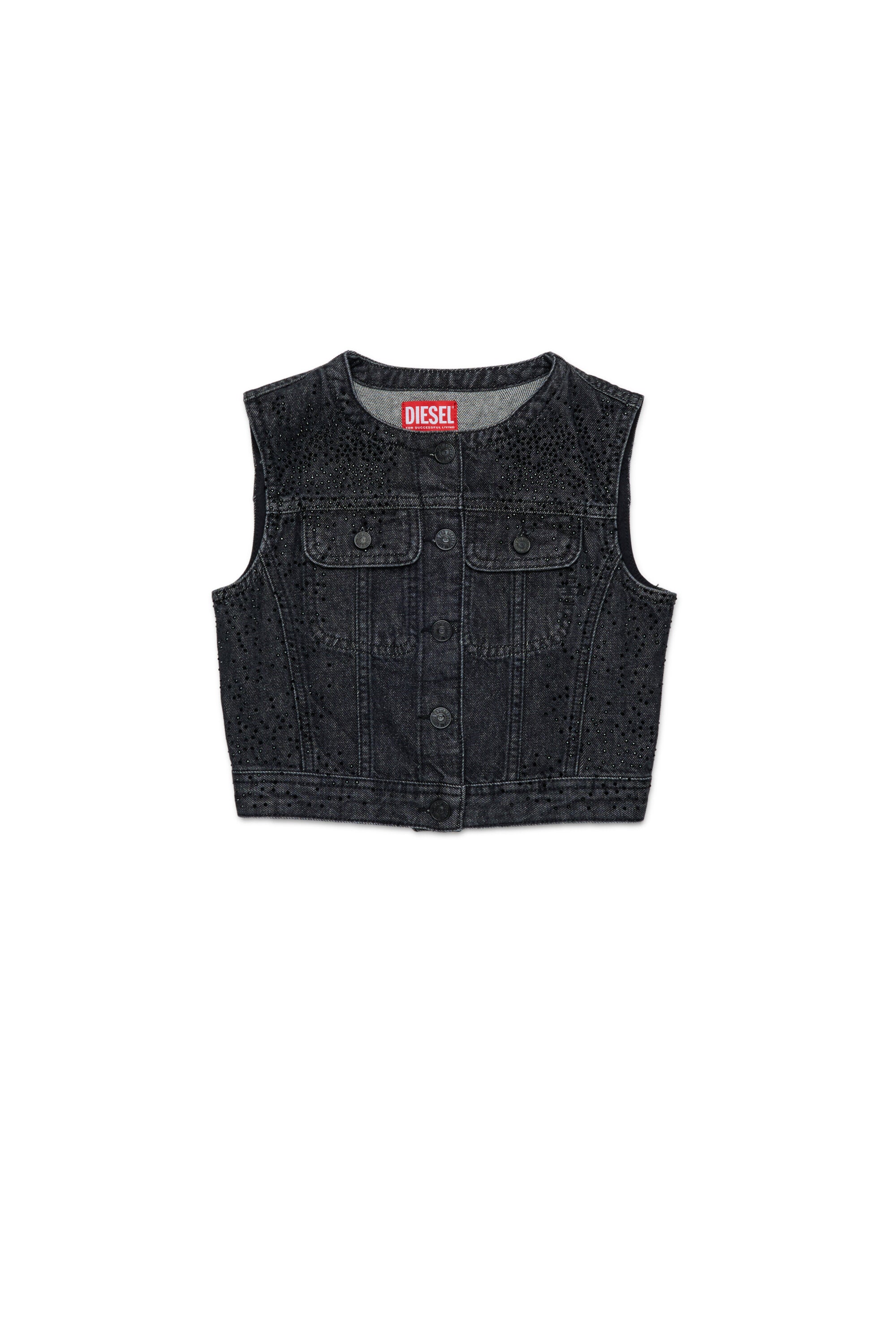 Chaleco denim negro con hotfix
