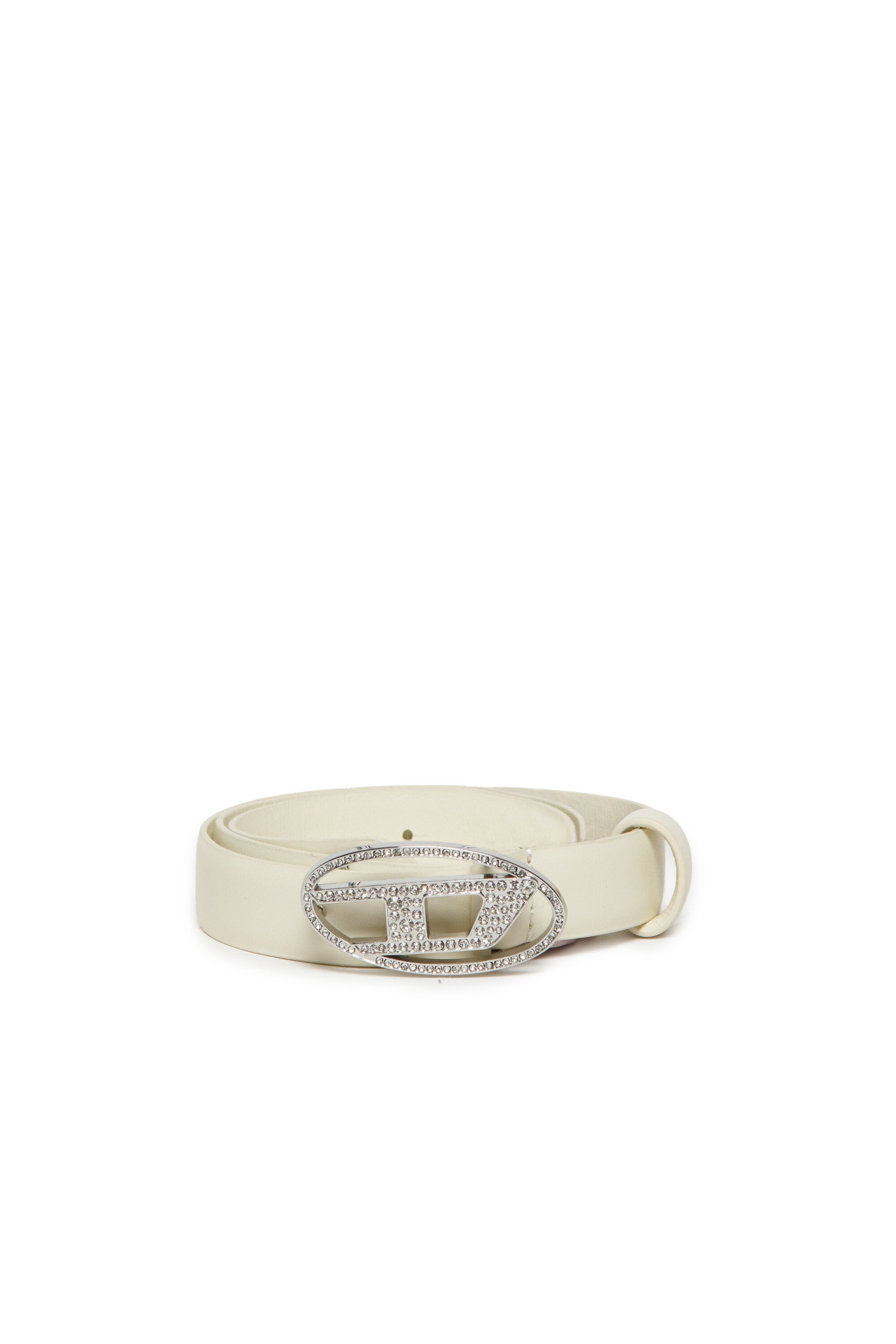 Oval D genuine leather belt with rhinestones