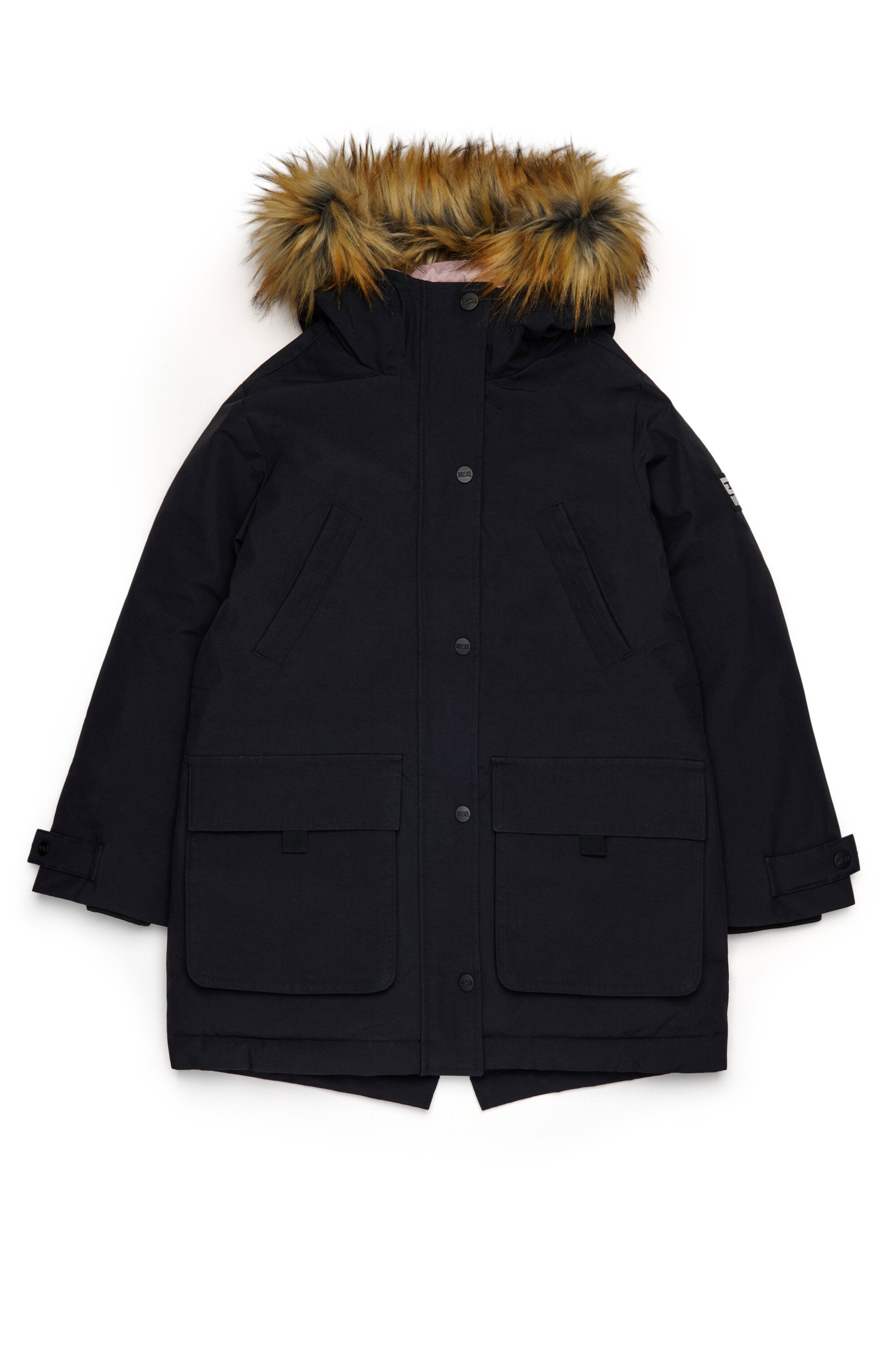 Chaqueta acolchada con capucha de piel sintética y bolsillos