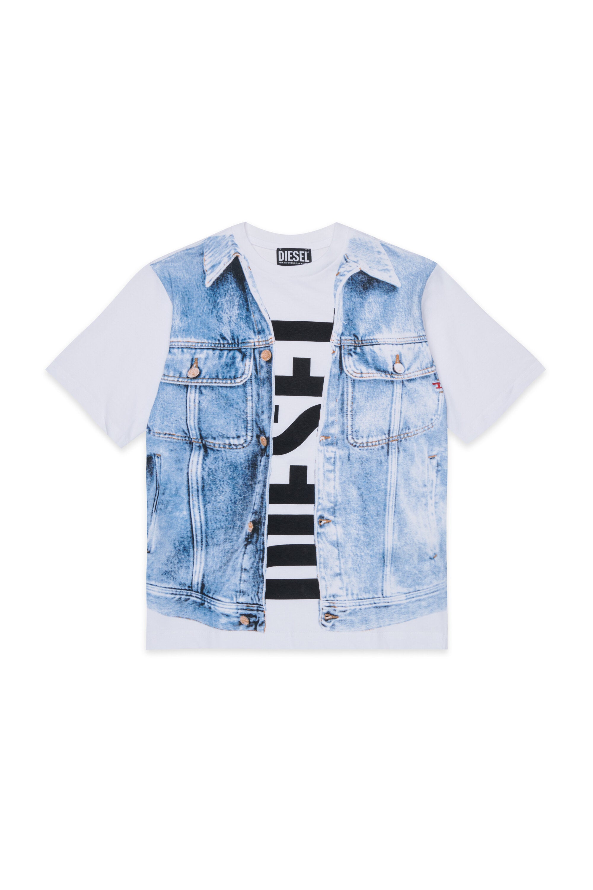 Denim-effect print T-shirt with logo