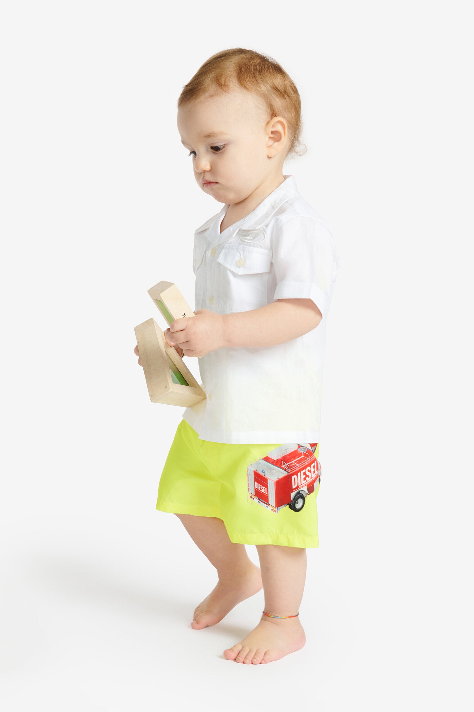 Boxer swimsuit with Fire Truck graphics