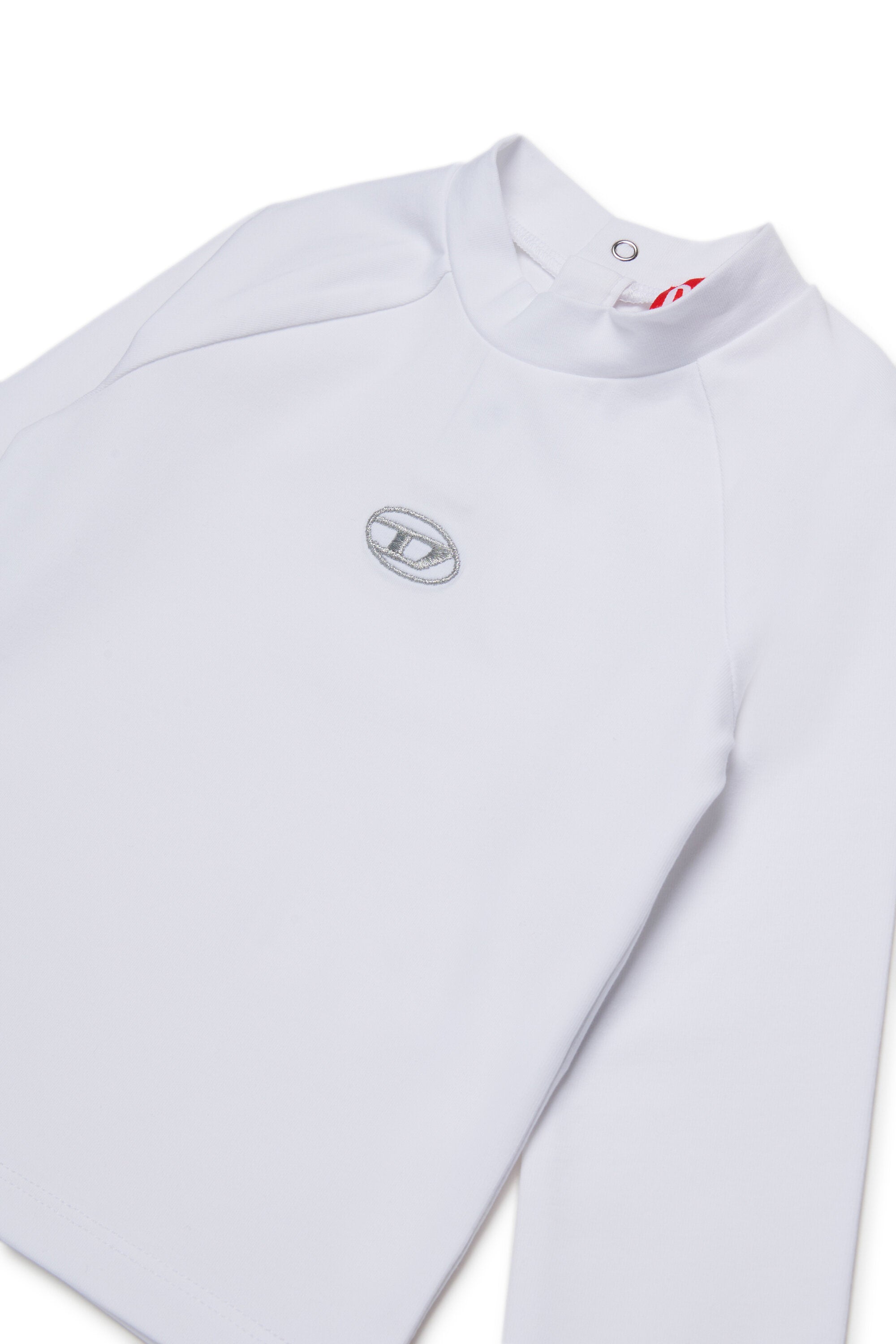 Cuello alto de jersey elástico con logotipo D ovalado de lúrex