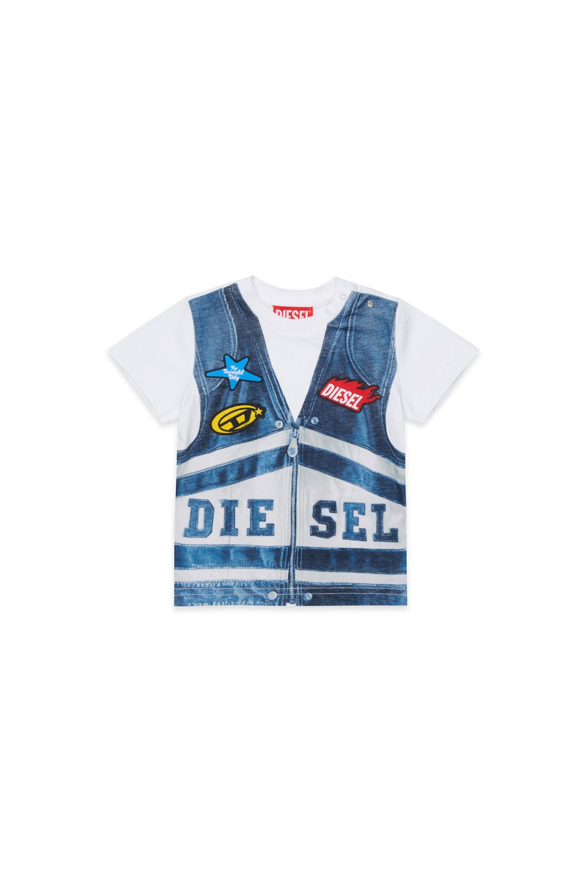 T-shirt with denim vest-effect print